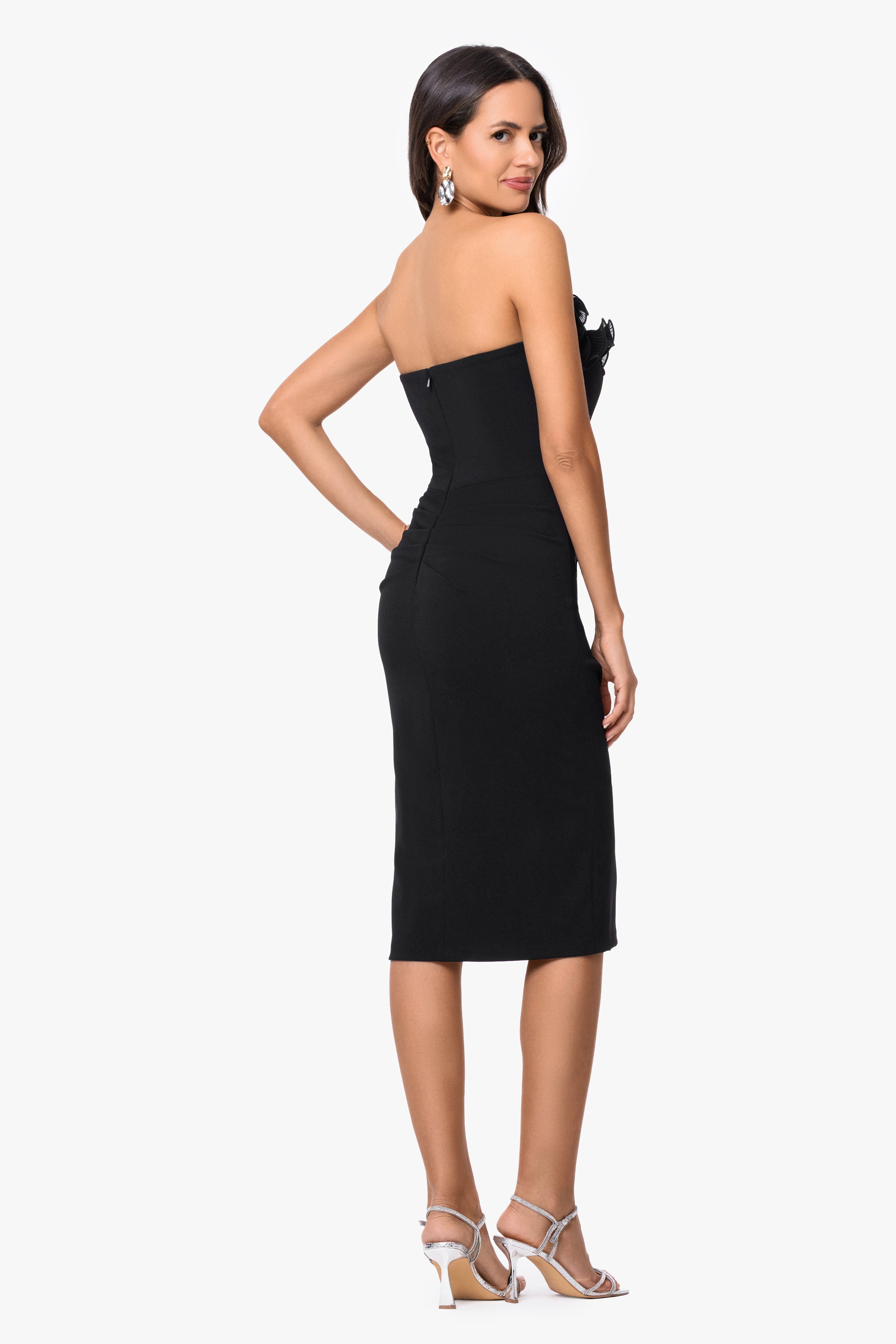 "Myla" Scuba Crepe With Chiffon Ruffle Short Dress