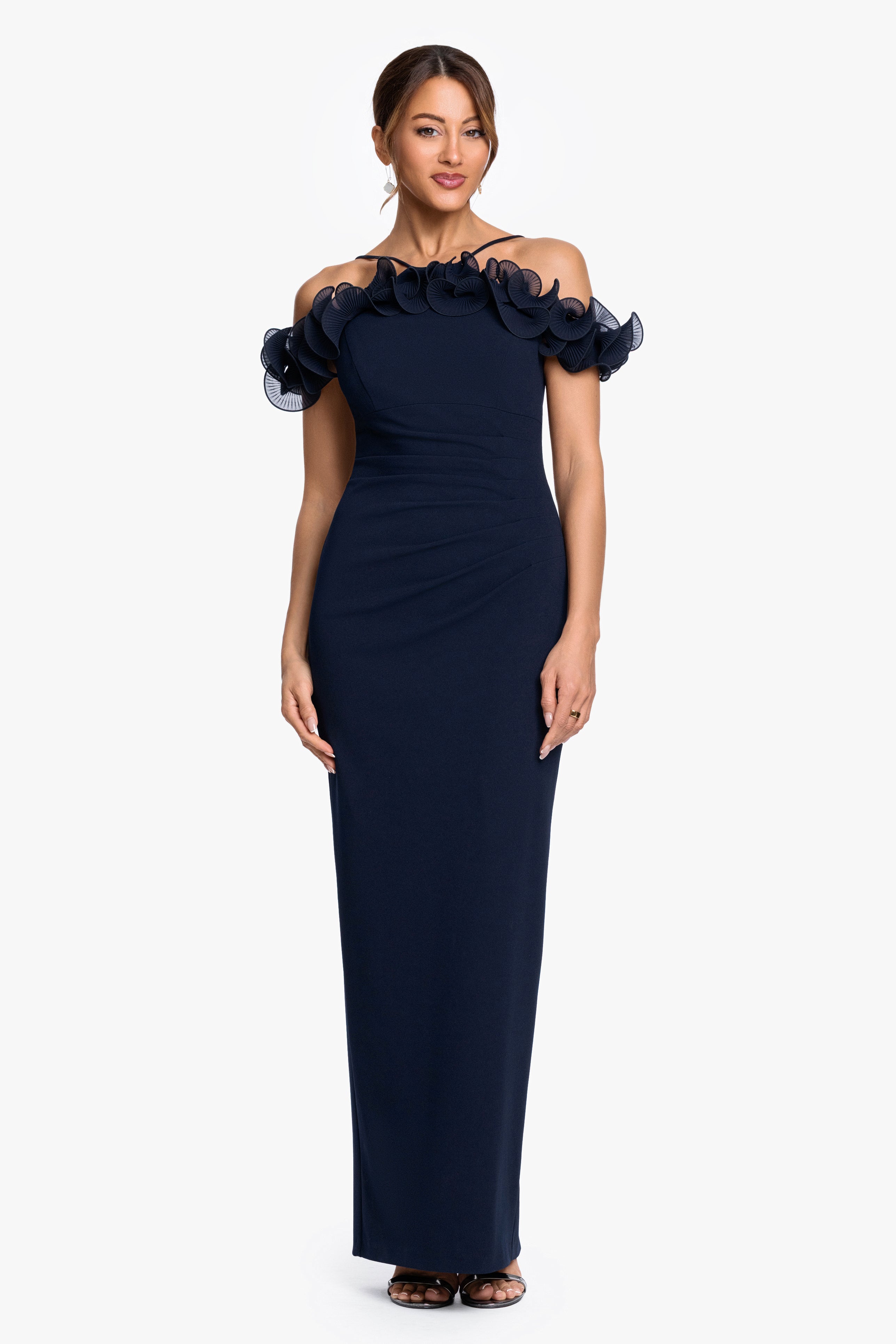 "Luna" Scuba Crepe & Chiffon Ruffle Dress