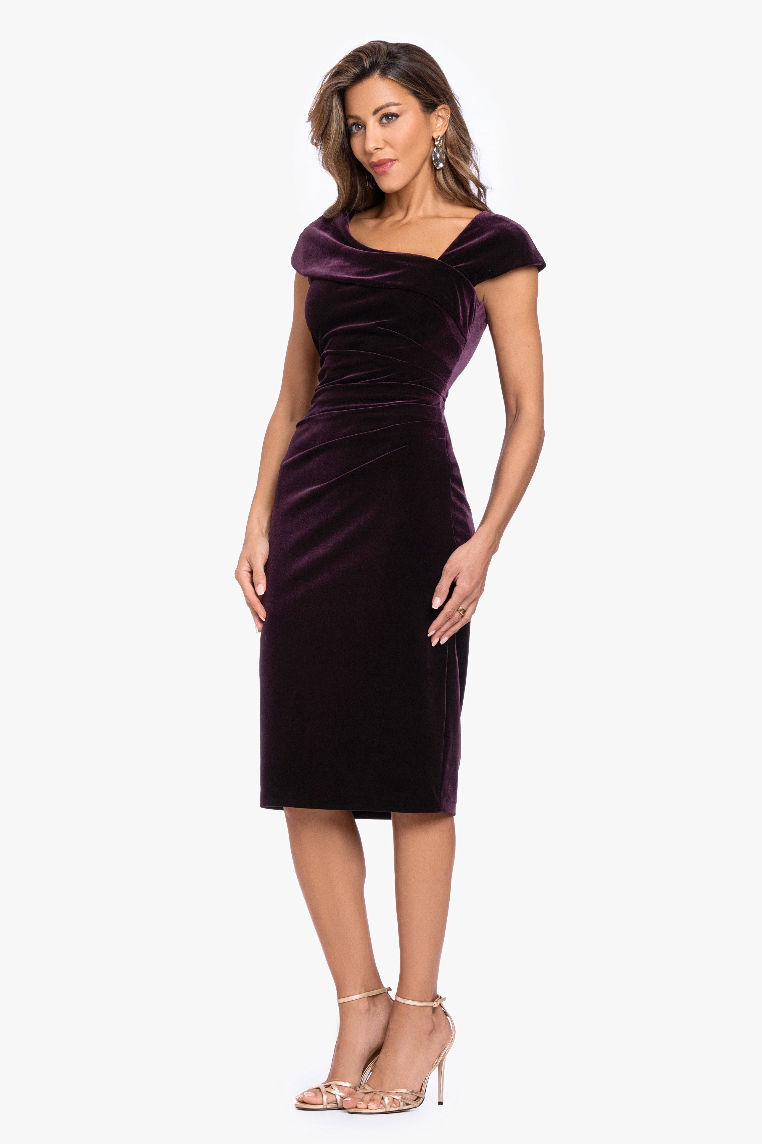 "Alina" Velvet Asymmetrical Cap Sleeve Short Dress