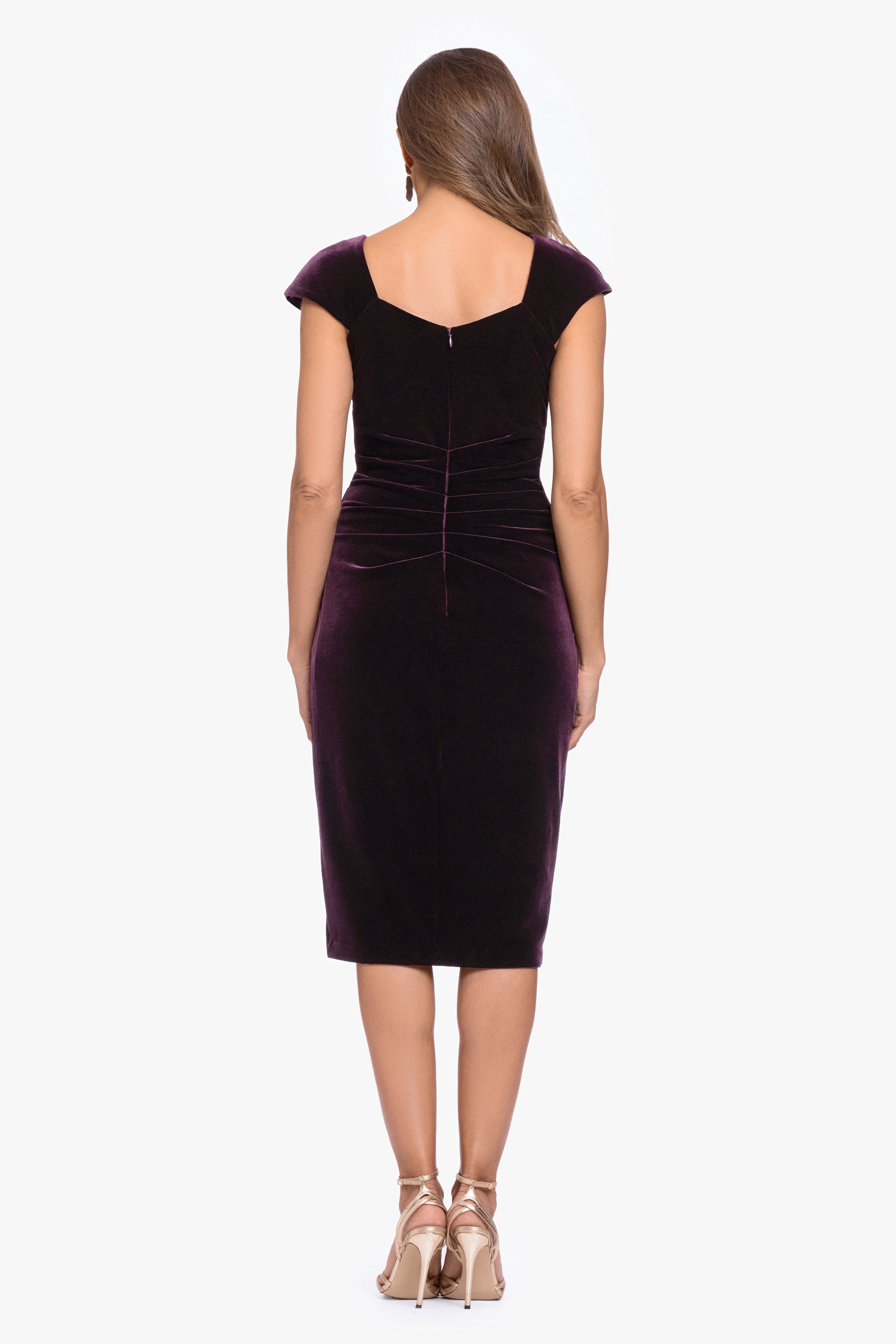 "Alina" Velvet Asymmetrical Cap Sleeve Short Dress