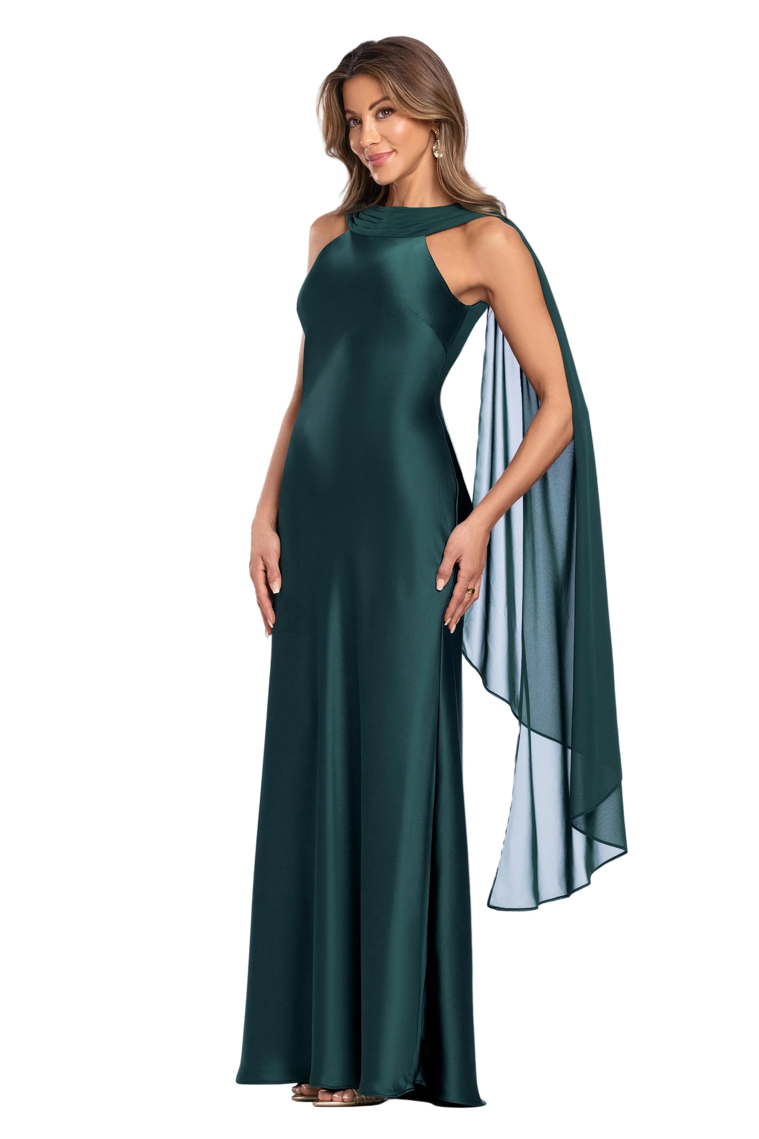 Petite "Monica" Satin & Hammered Chiffon Scarf Dress