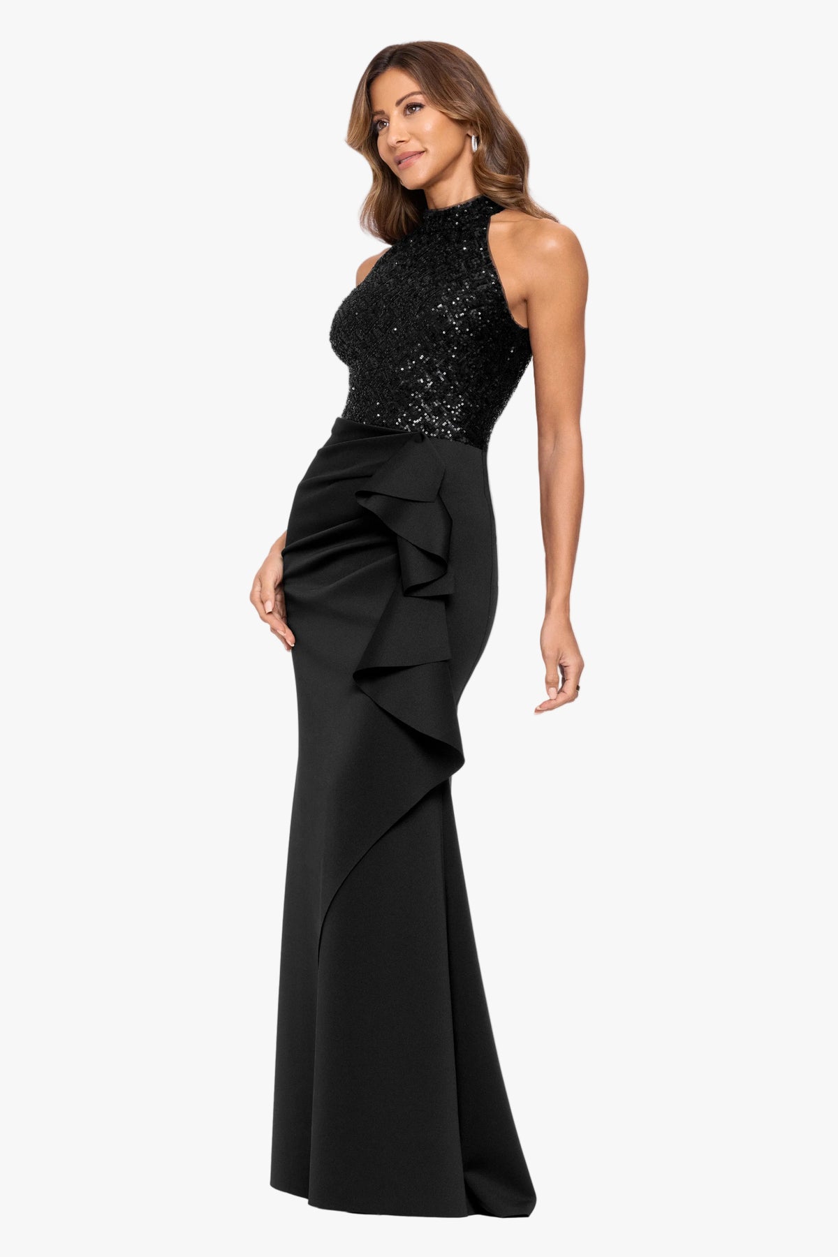 "Maude" Sequin & Techno Scuba Combo Dress