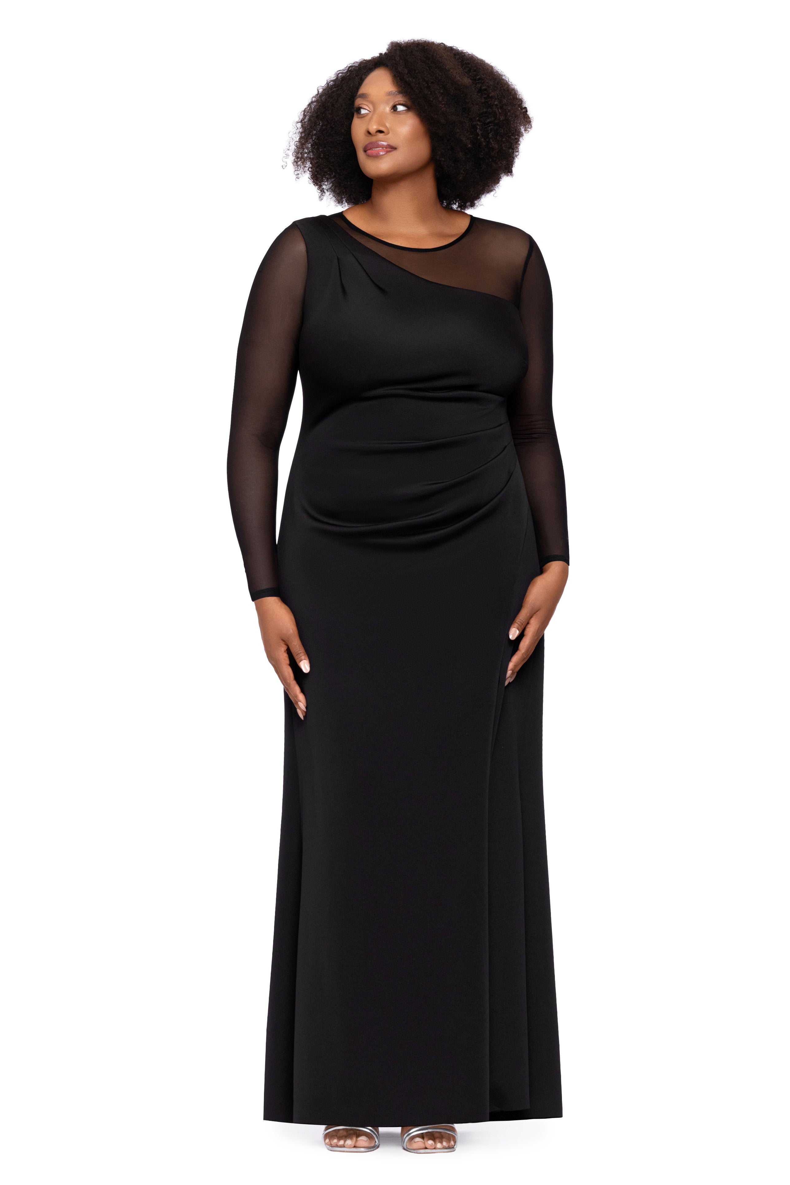 Plus "Lena" Techno Scuba Mesh Slit Dress