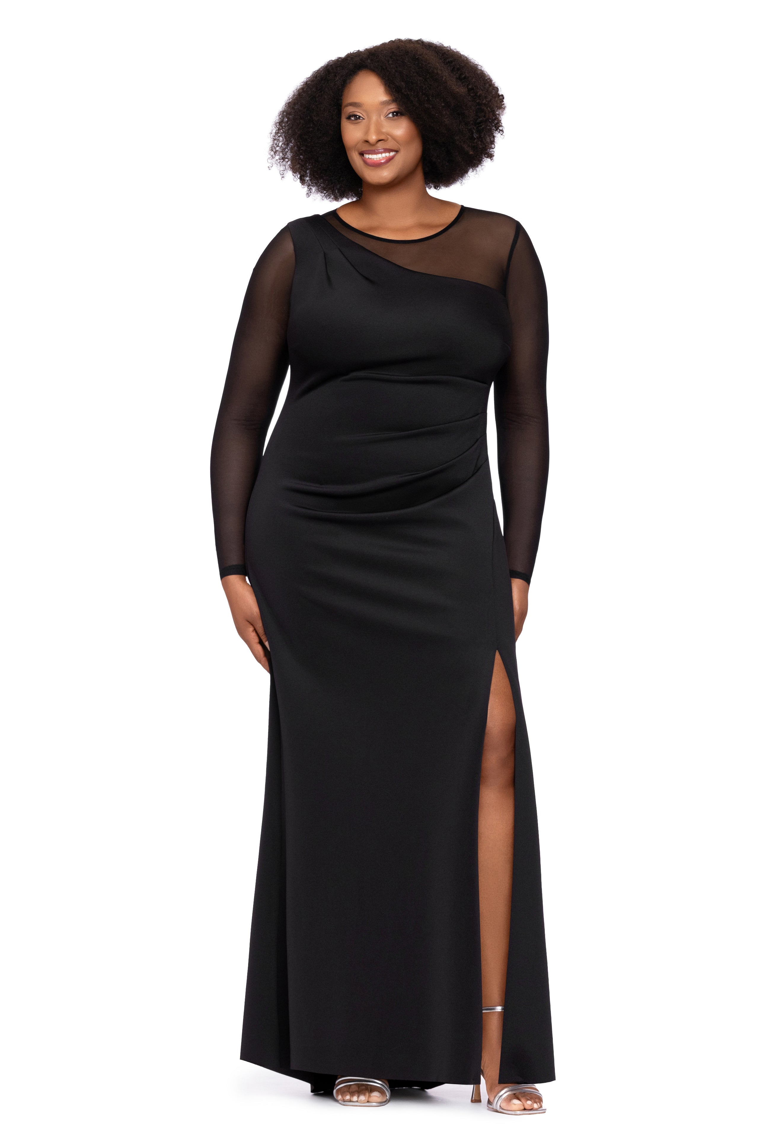 Plus "Lena" Techno Scuba Mesh Slit Dress