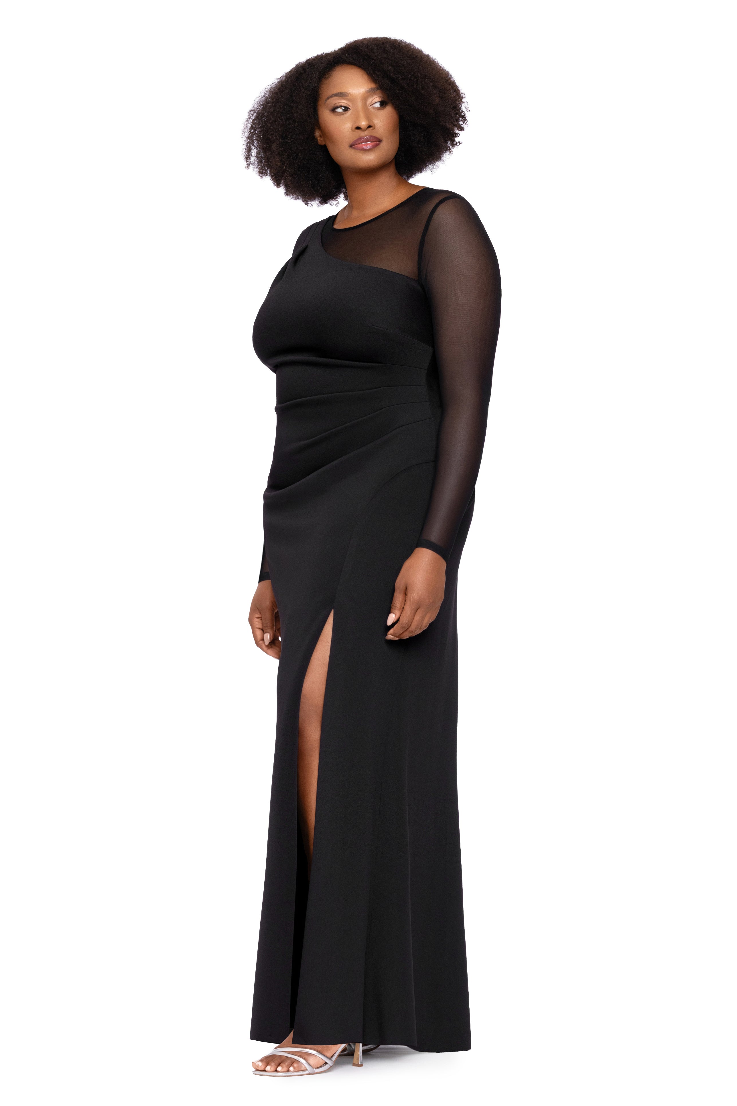 Plus "Lena" Techno Scuba Mesh Slit Dress