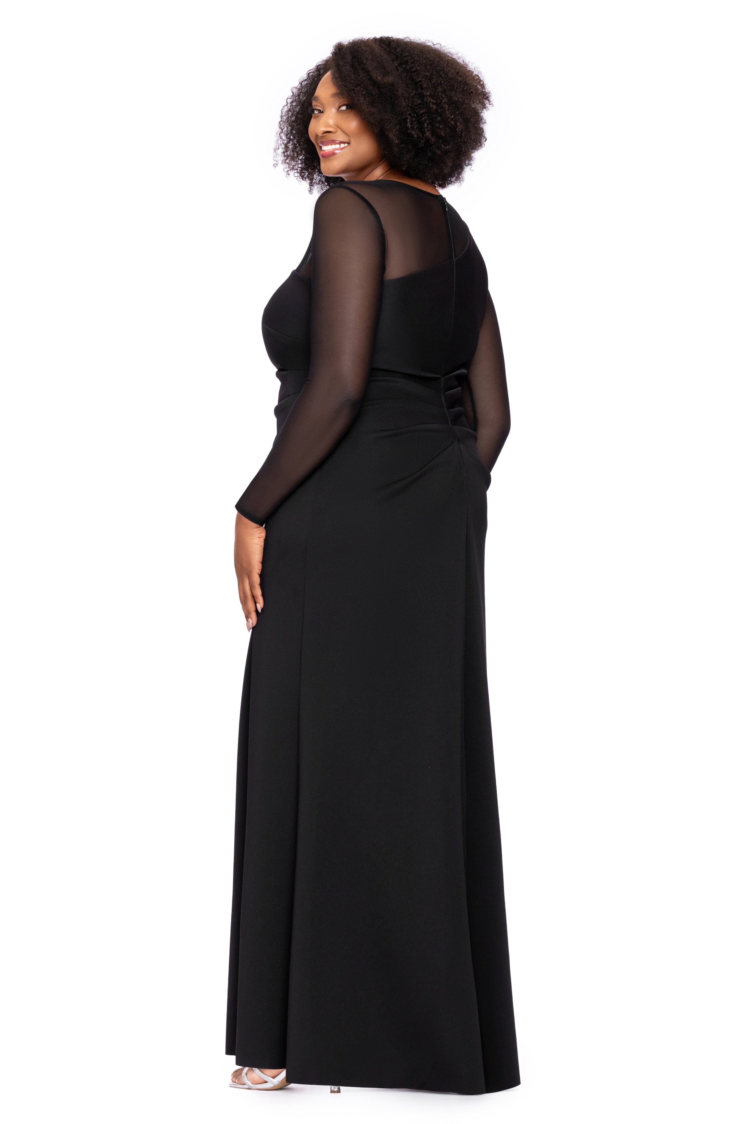 Plus "Lena" Techno Scuba Mesh Slit Dress