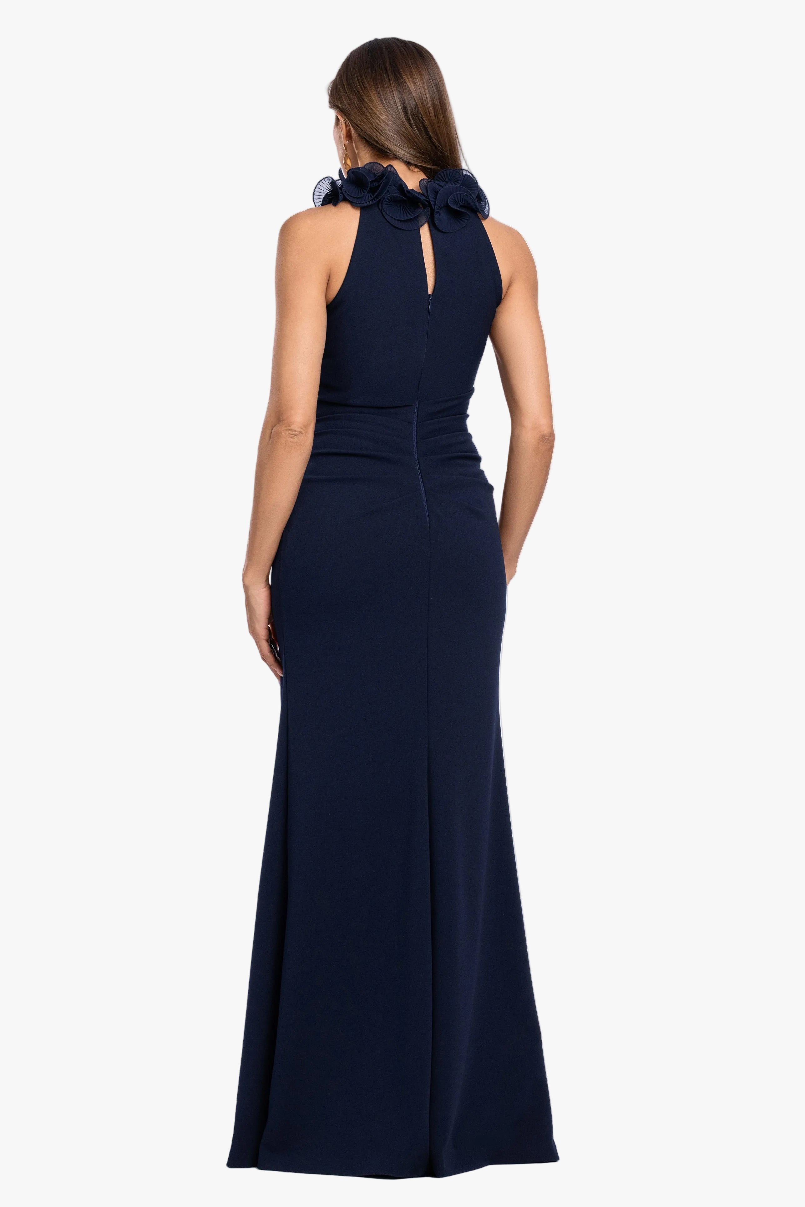 "Billie" Scuba Crepe Chiffon Ruffle Neck Dress