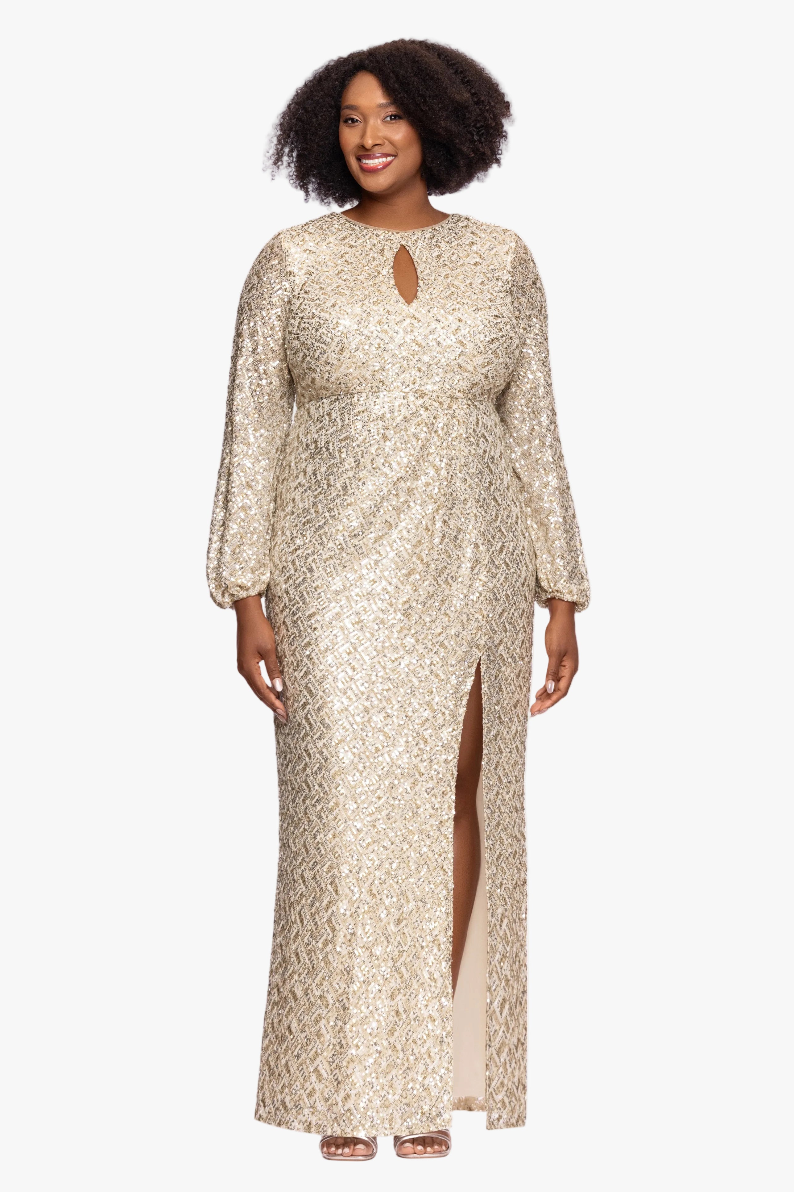 Plus "Alessia" Sequin Long Sleeve Keyhole Dress