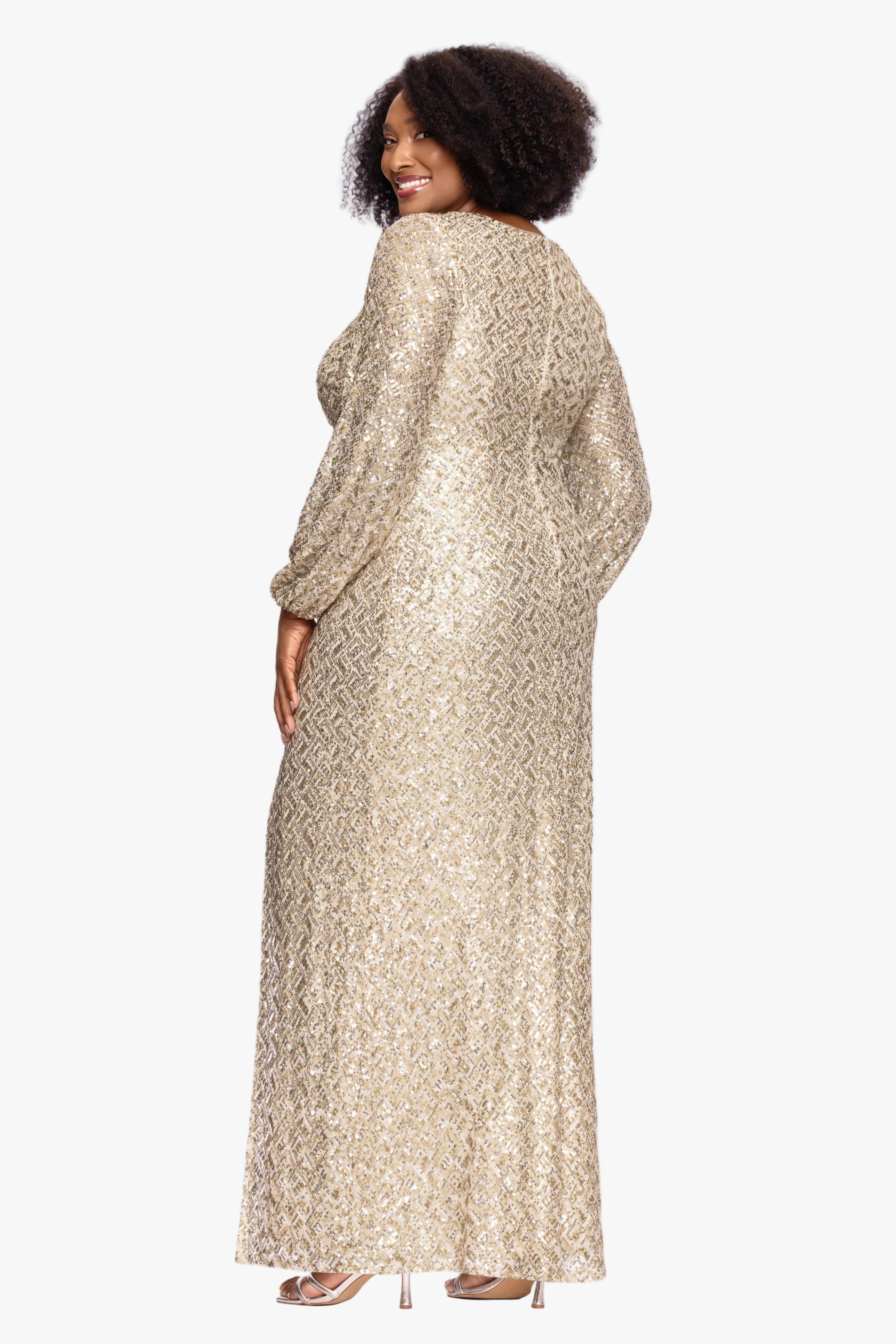 Plus "Alessia" Sequin Long Sleeve Keyhole Dress