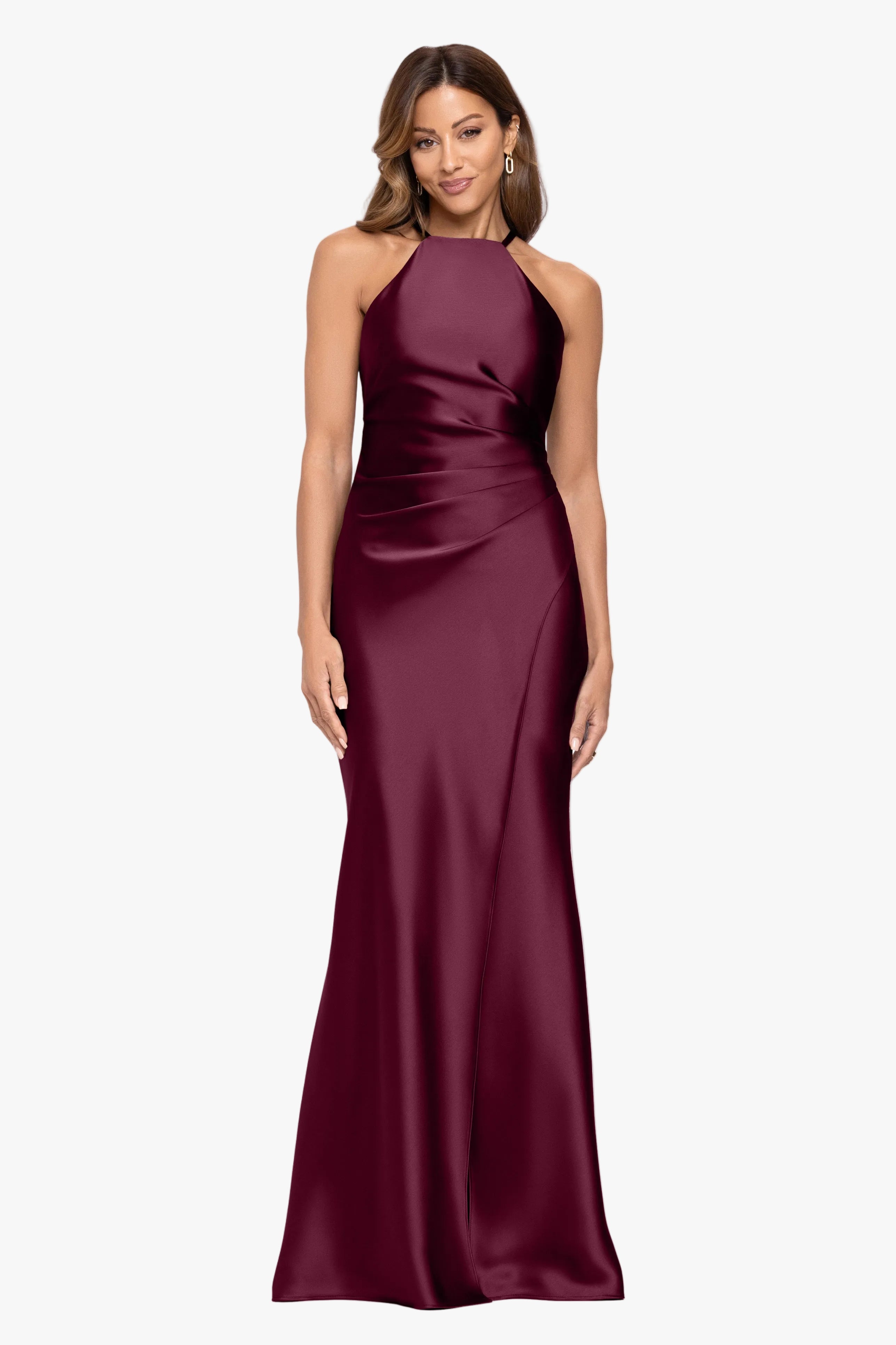 "Iliana" Satin Tie Neck Rouch Back Dress