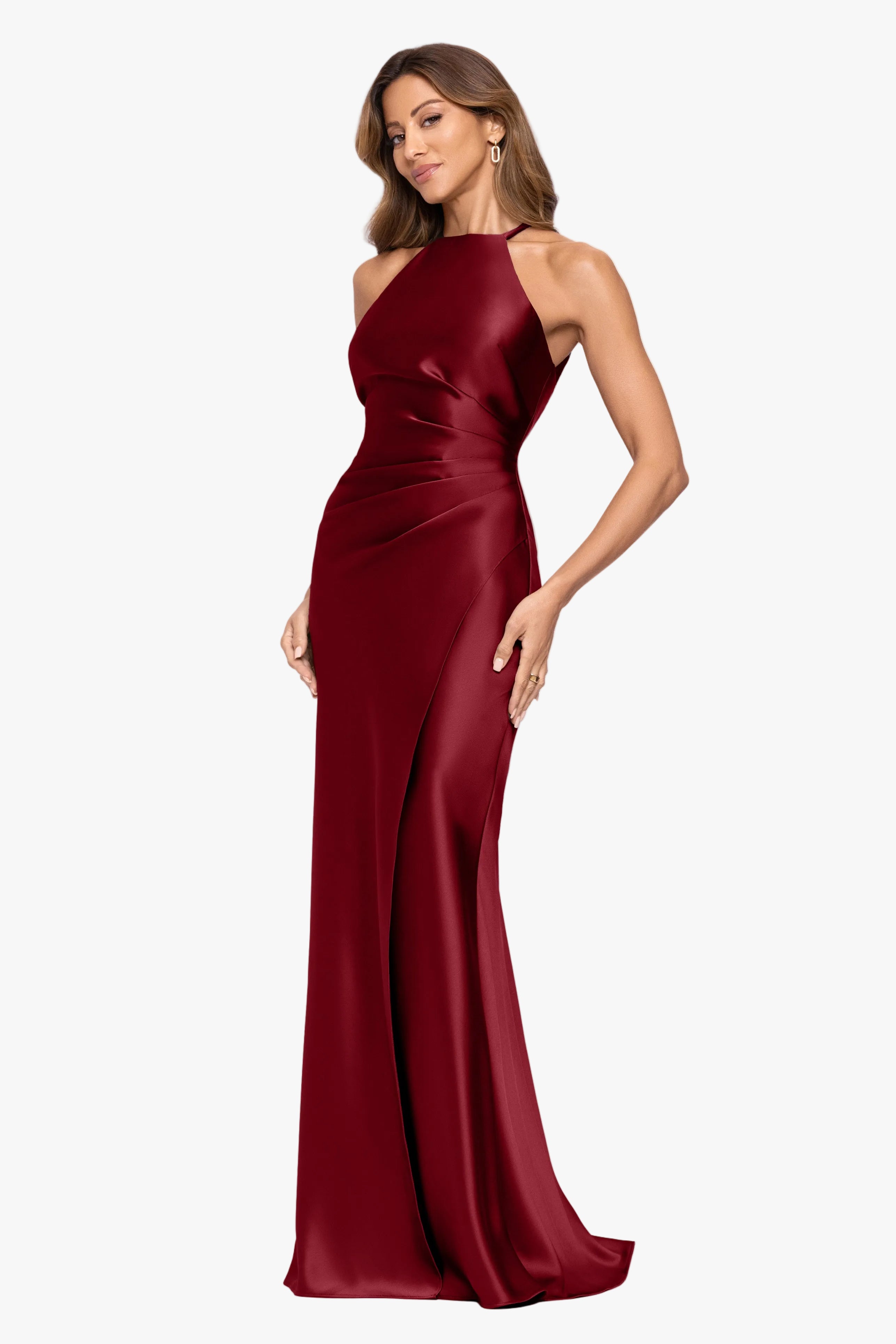 "Iliana" Satin Tie Neck Rouch Back Dress