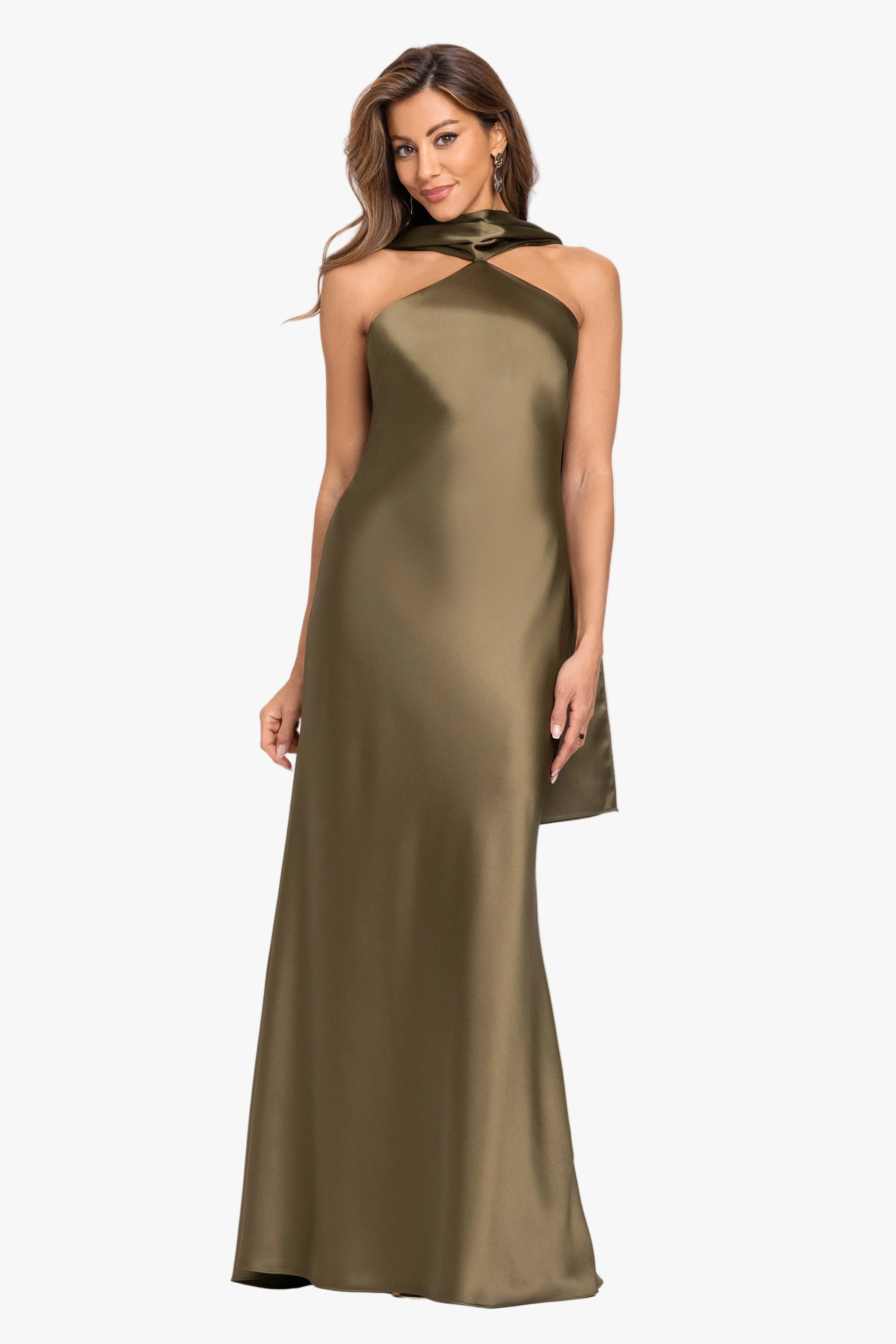 "Vada" Satin & Scarf Combo Dress