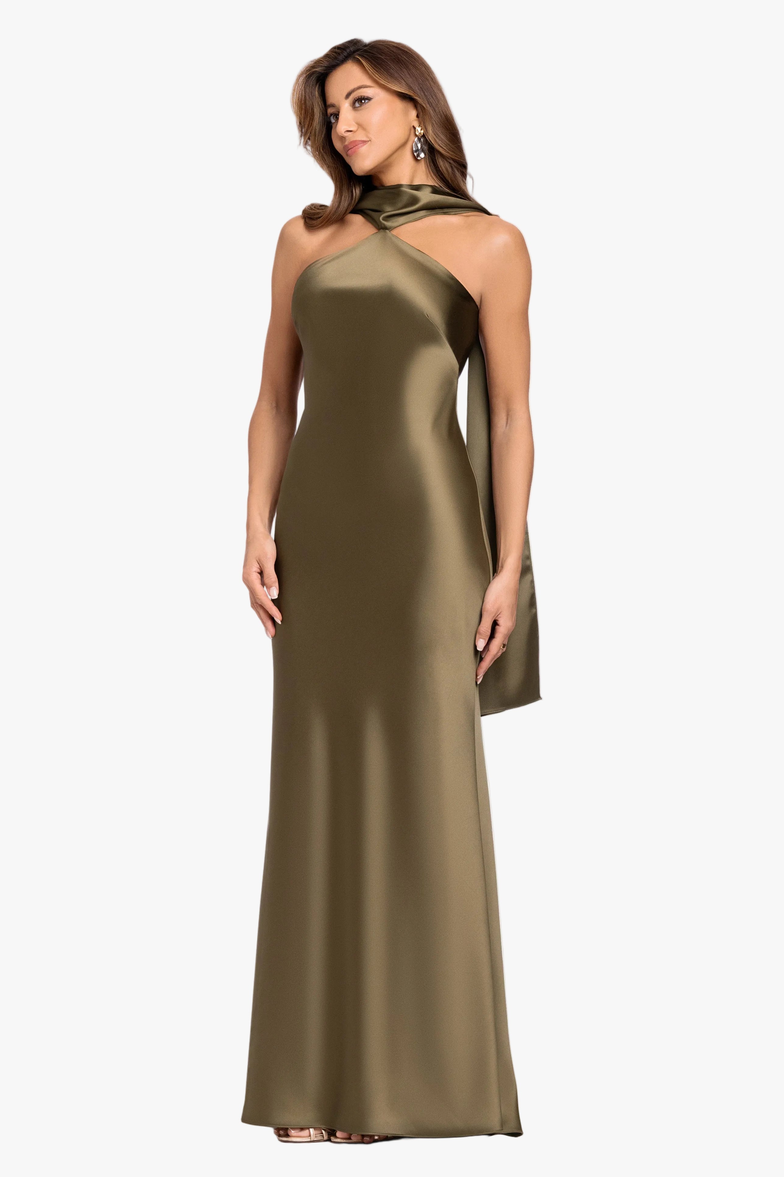 "Vada" Satin & Scarf Combo Dress
