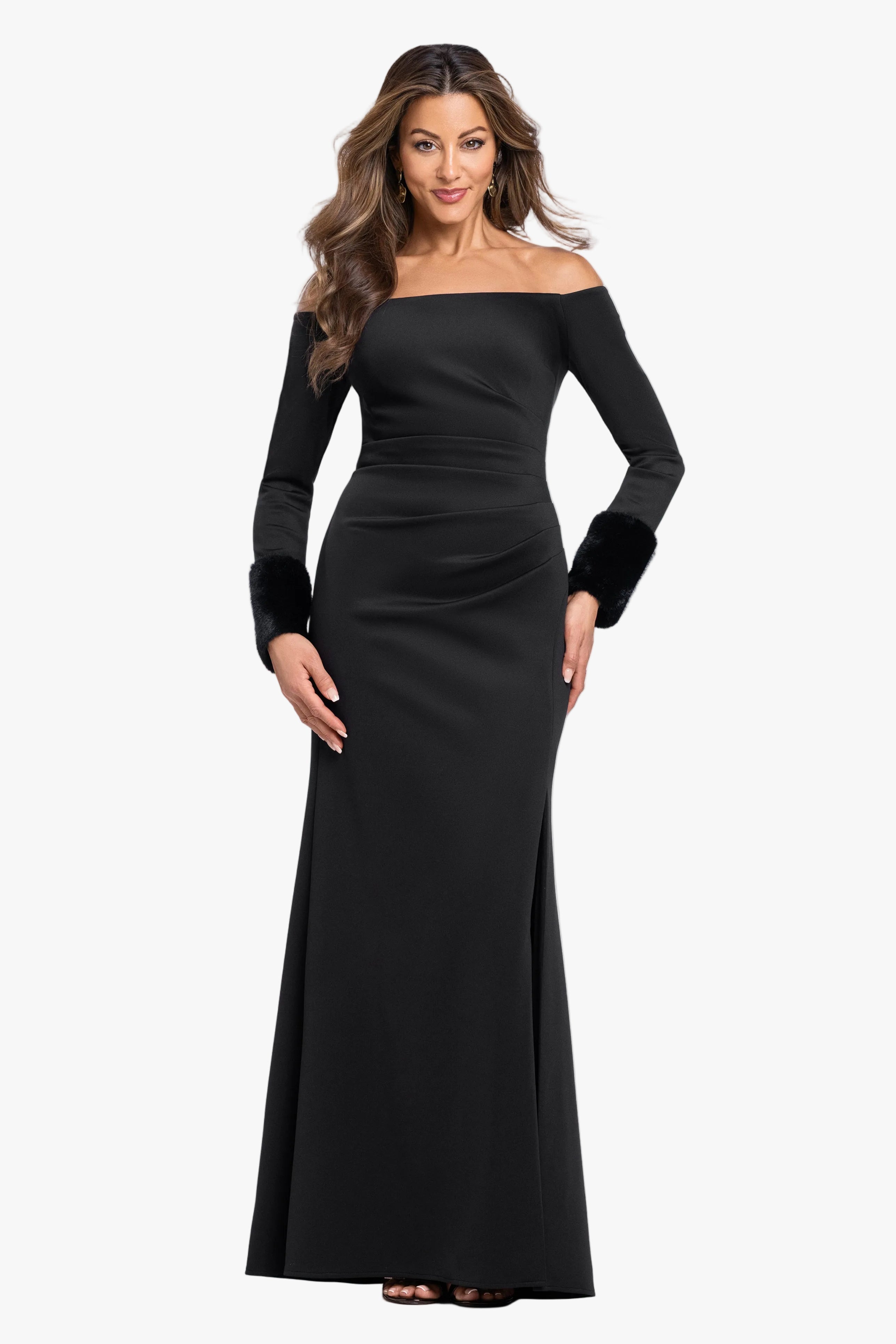 "Carolina" Techno Scuba Off The Shoulder Fur Sleeve Dress