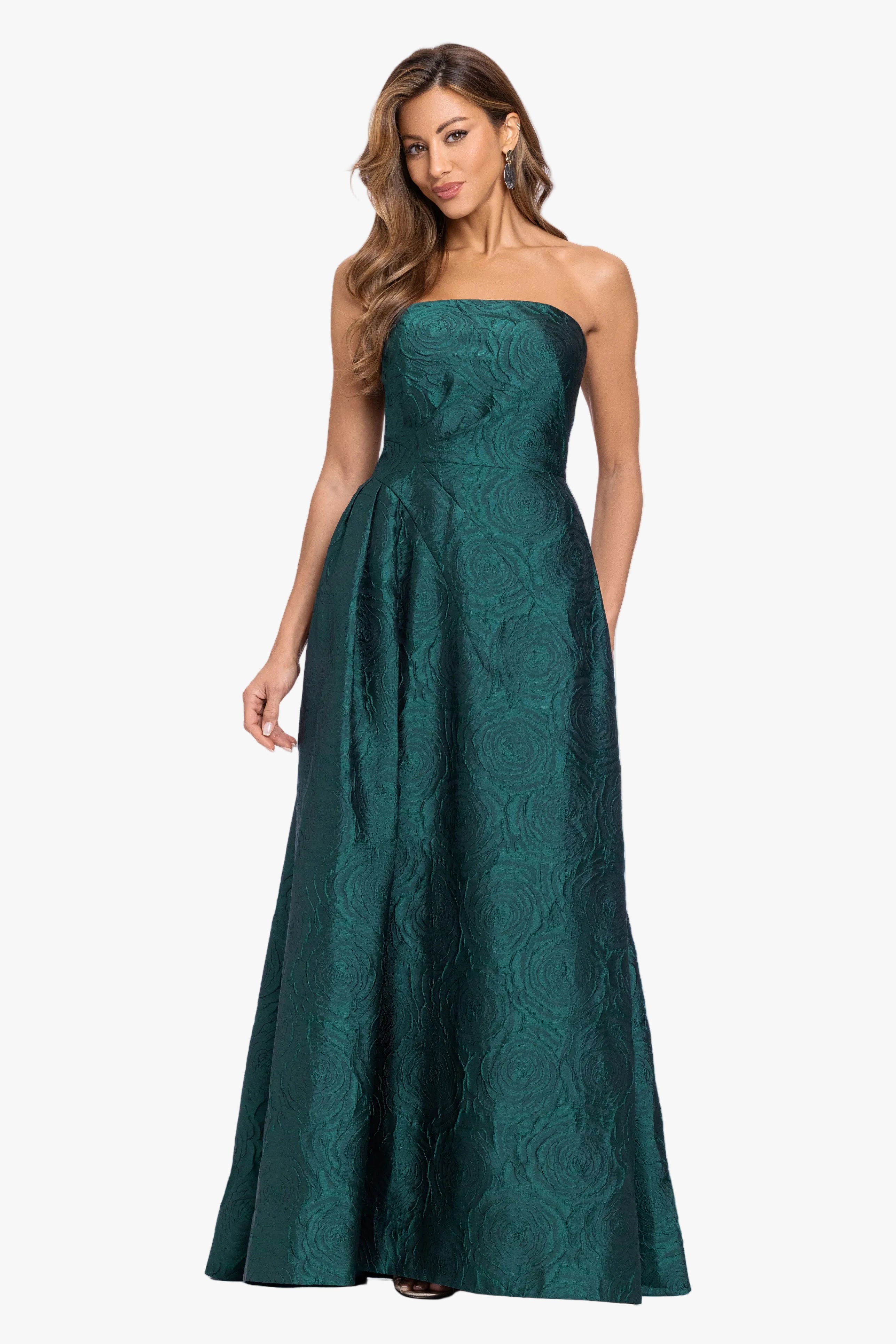 "Bradley" Brocade Strapless Ballgown
