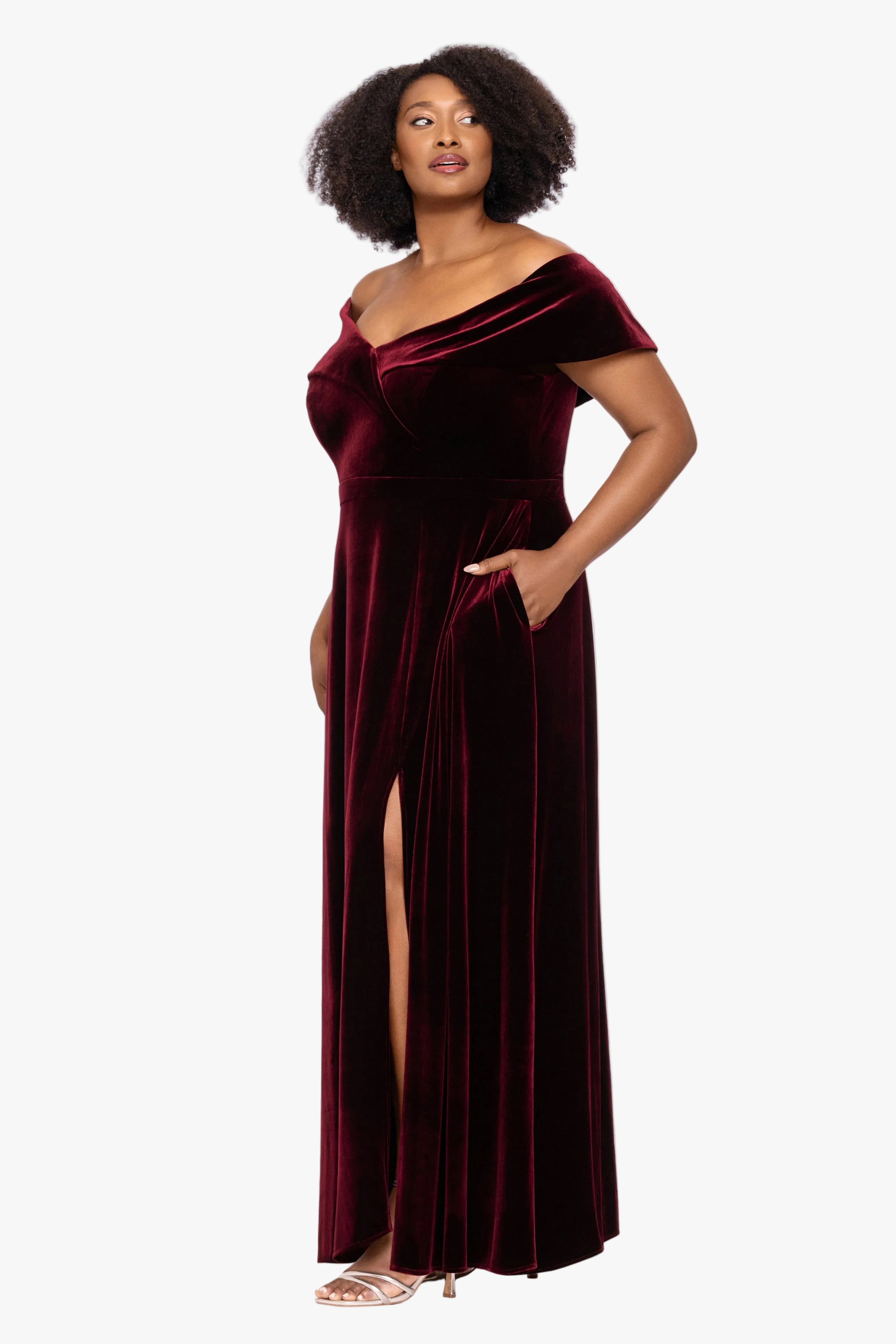 "Candace" Velvet Off Shoulder Gown