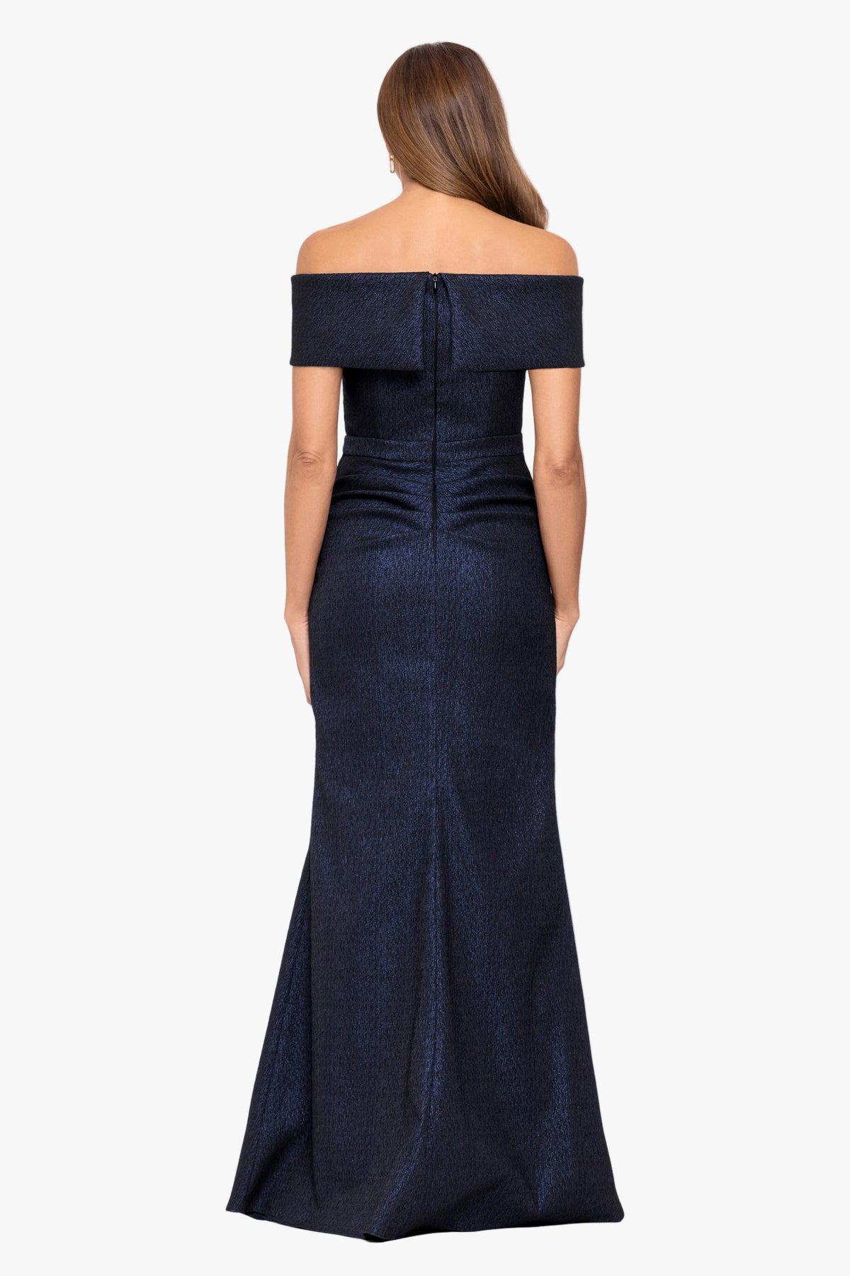 "Siobhan" Jacquard Off Shoulder Side Ruffle Dress