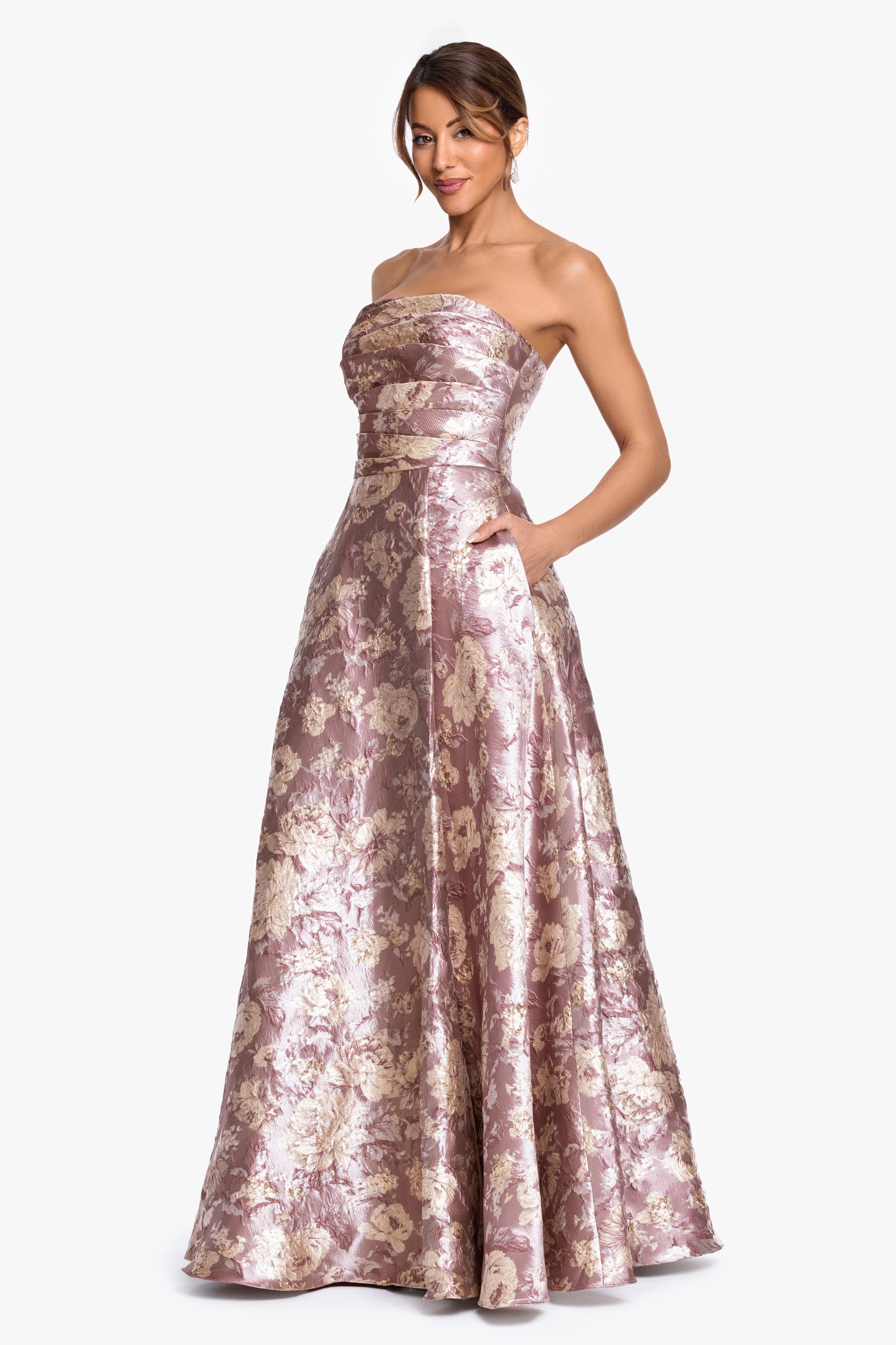 "Scarlett" Brocade Strapless Ball Gown