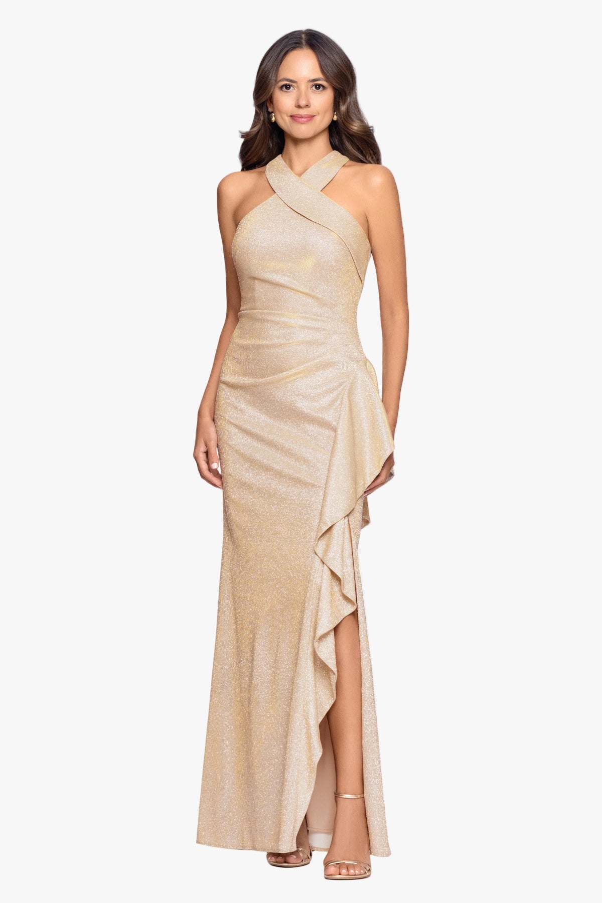 Petite "Heather" Glitter Knit Galaxy Side Ruffle Dress