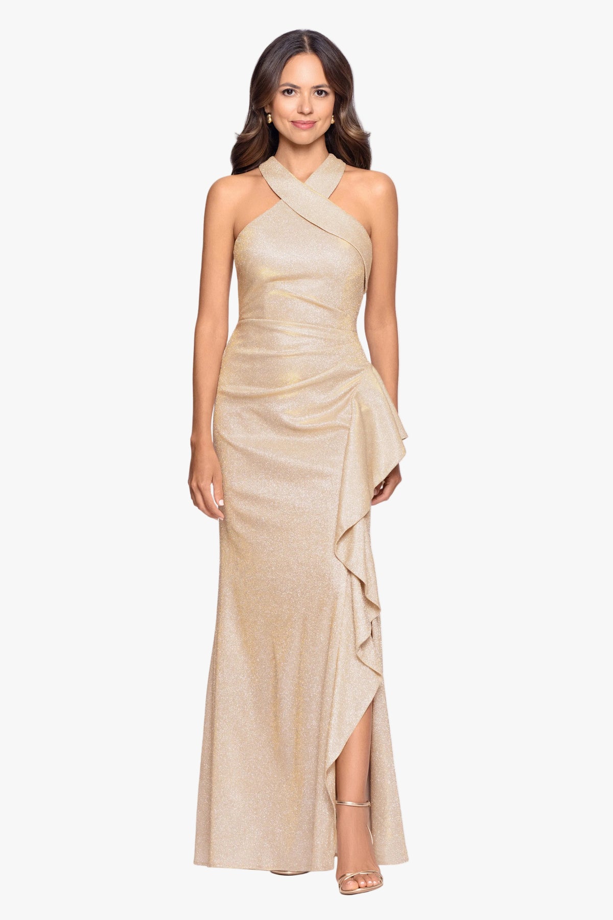 Petite "Heather" Glitter Knit Galaxy Side Ruffle Dress