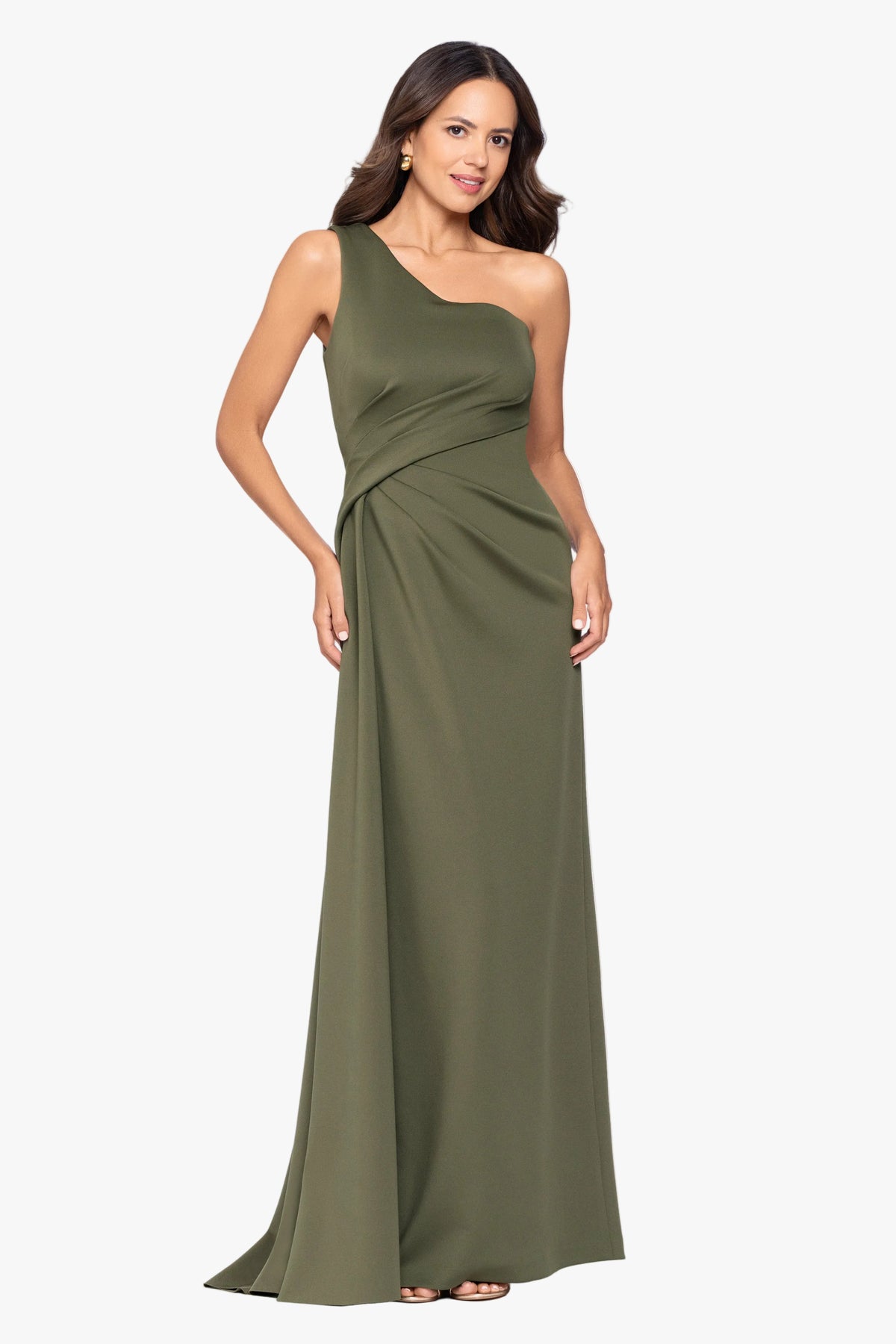"Edith" Techno Scuba One Shoulder Ruched Dress