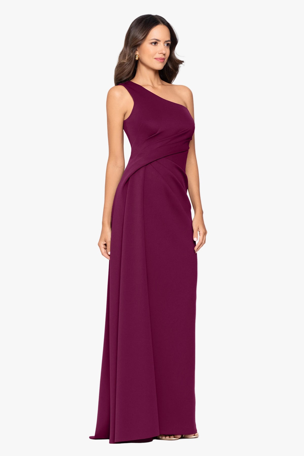 "Edith" Techno Scuba One Shoulder Ruched Dress