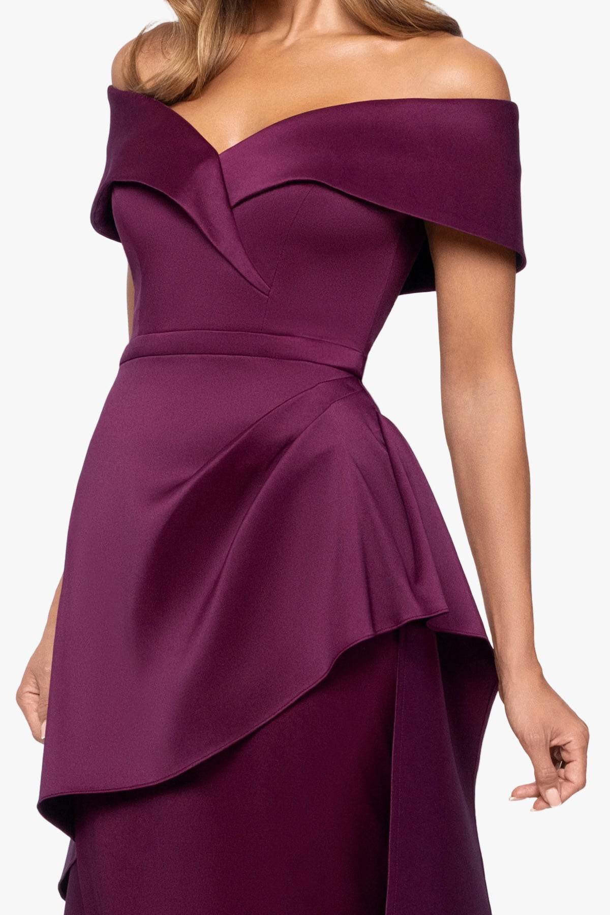 "Jennifer" Stretch Mikado Off Shoulder Underskirt Dress