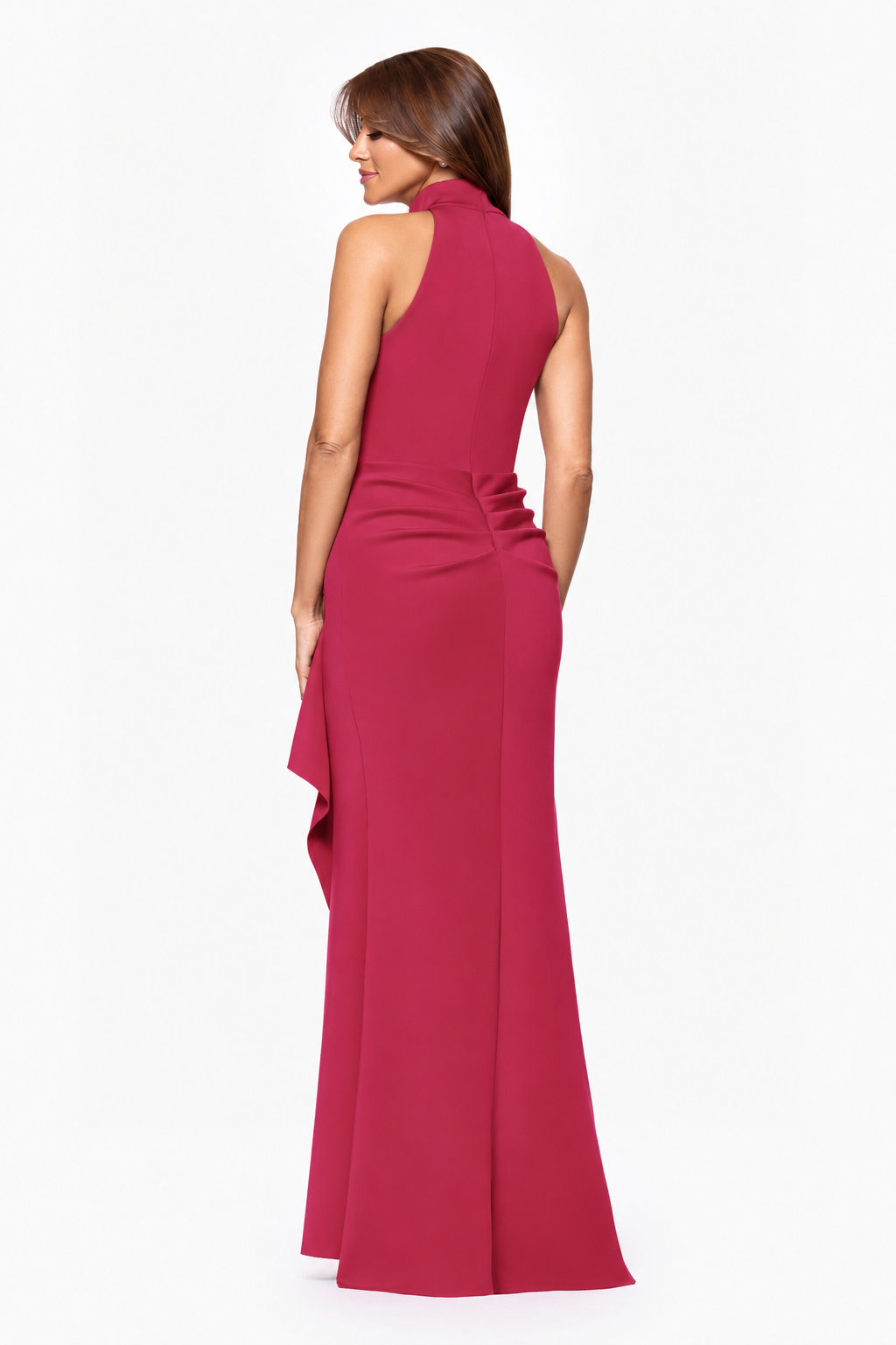 "Eden" Techno Scuba Mock Neck Ruffle Dress