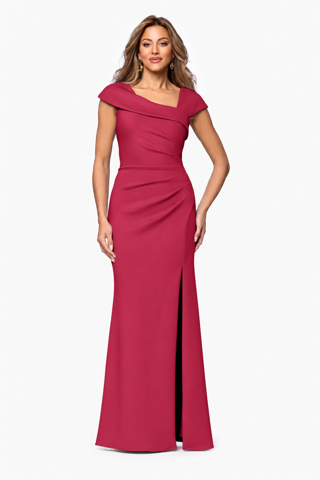 Petite "Lenore" Techno Scuba Asymmetrical Neckline Dress