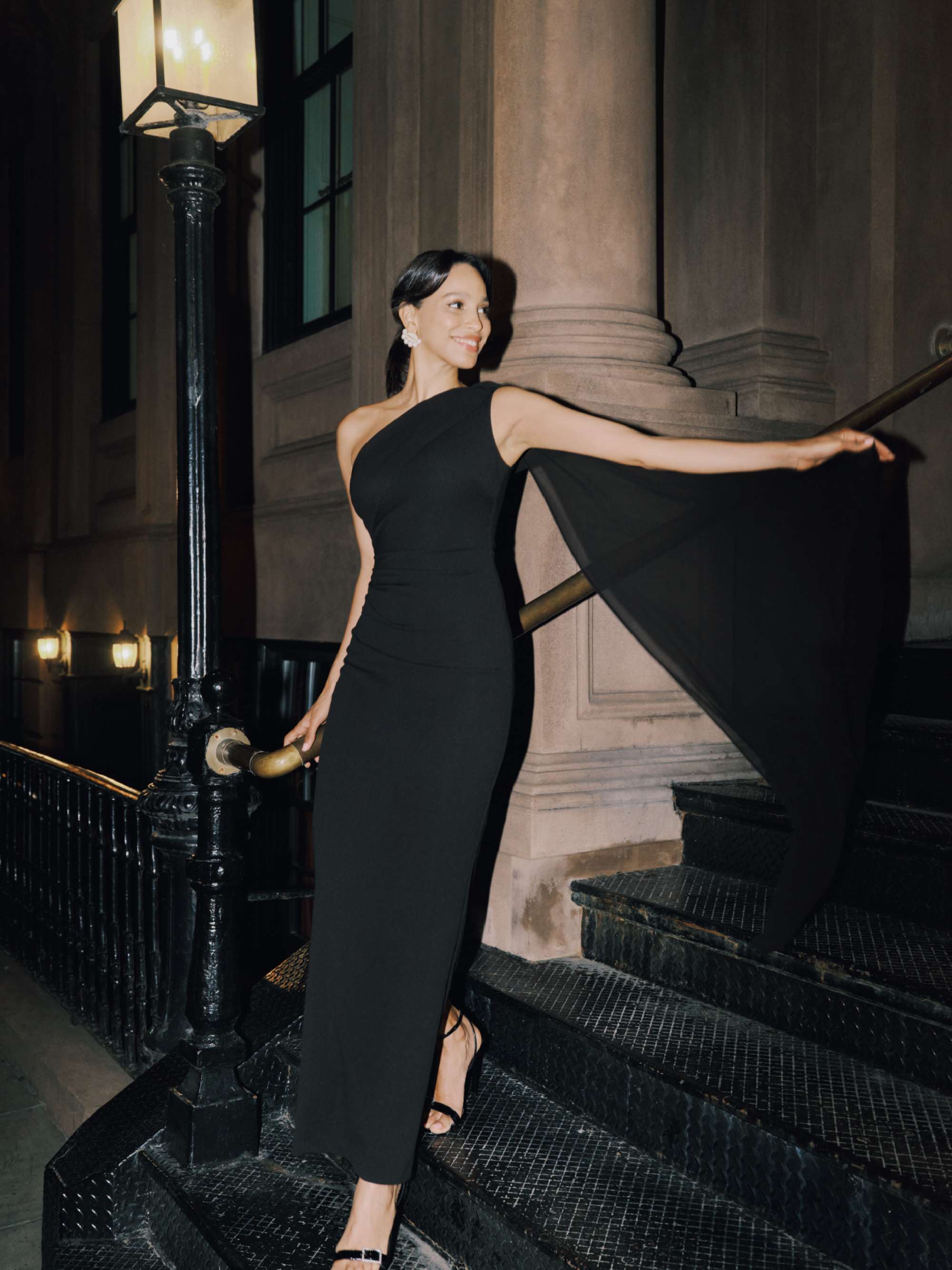 Grace Scuba Crepe and Chiffon Cascading One Shoulder Shash Floor Length Dress Black / 6 Grace Scuba Crepe and Chiffon Cascading One Shoulder Shash Floor Length Dress Black / 6