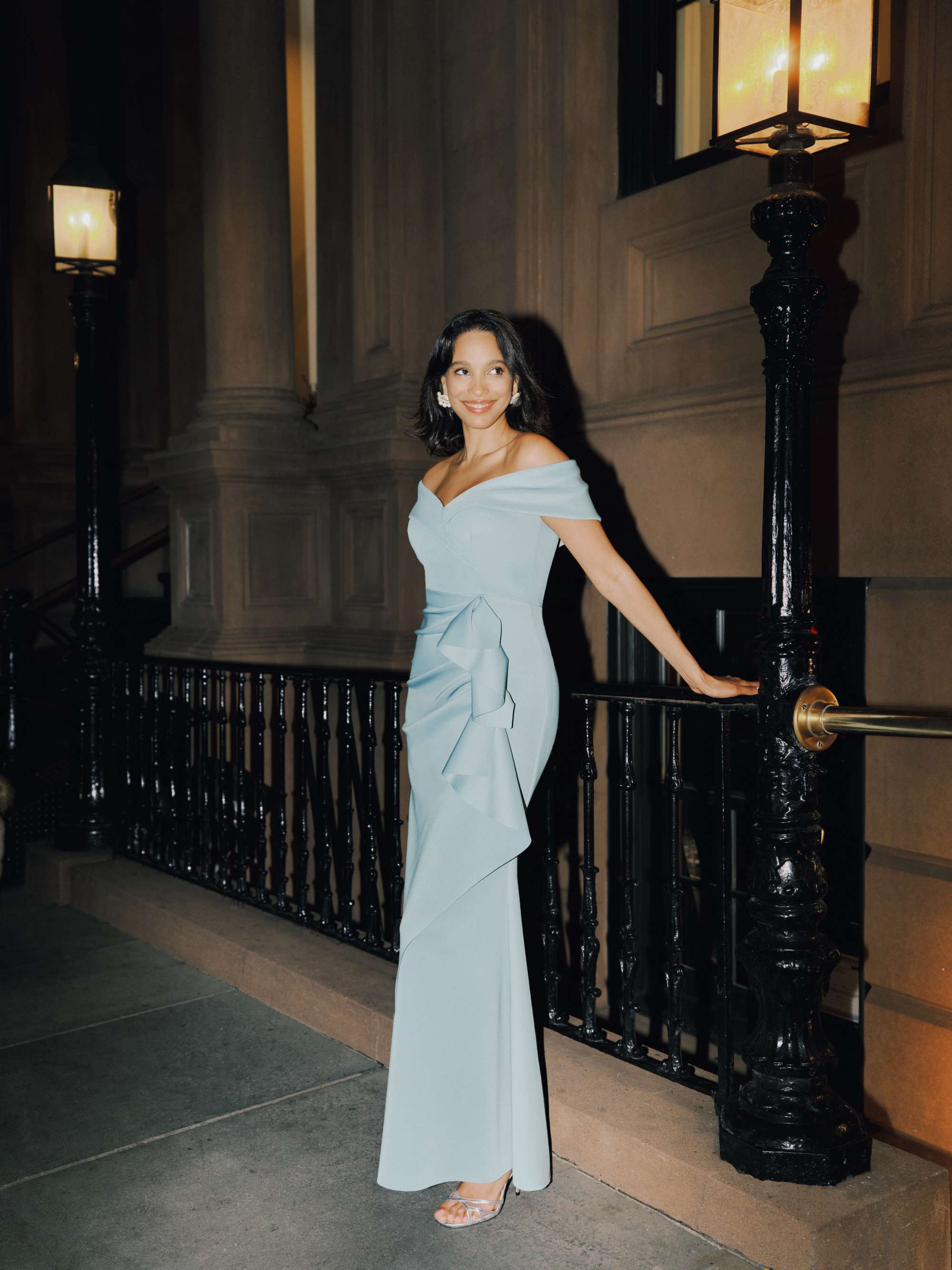 "Patti" Long Off the Shoulder Scuba Crepe Dress