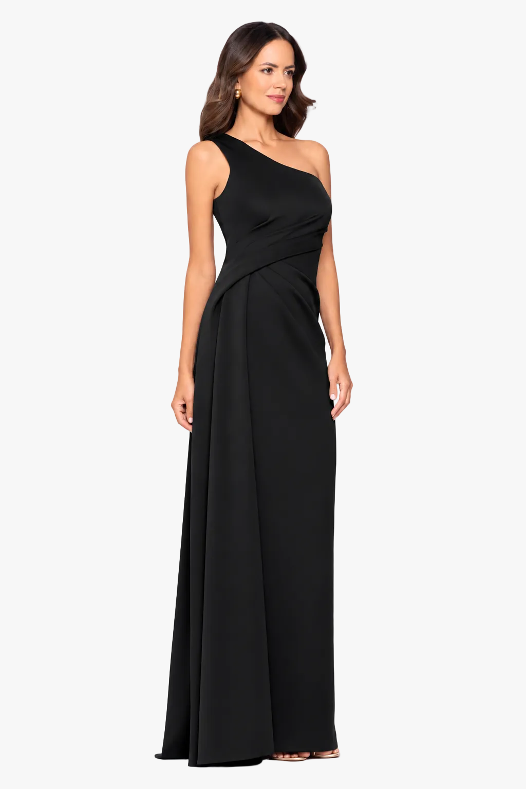 "Edith" Techno Scuba One Shoulder Ruched Dress