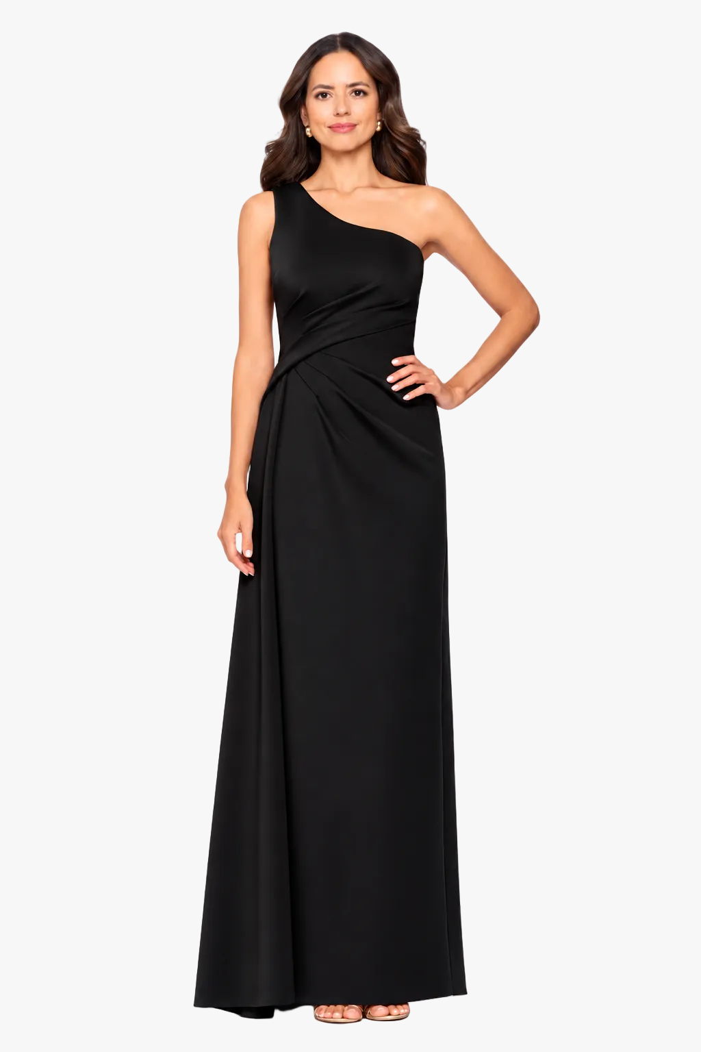 "Edith" Techno Scuba One Shoulder Ruched Dress
