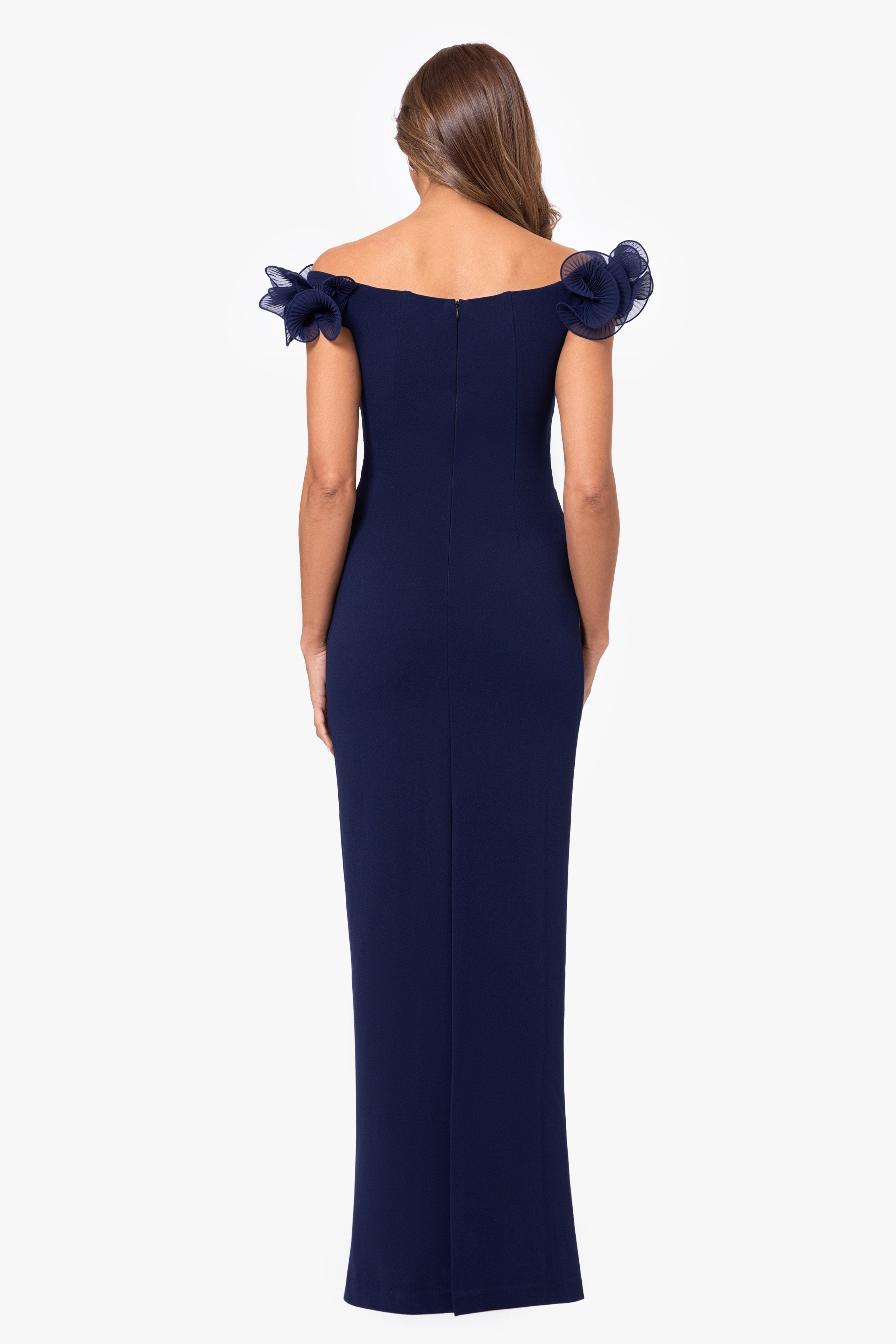 "Jessica" Scuba Crepe Ruffle Wire Neck Dress
