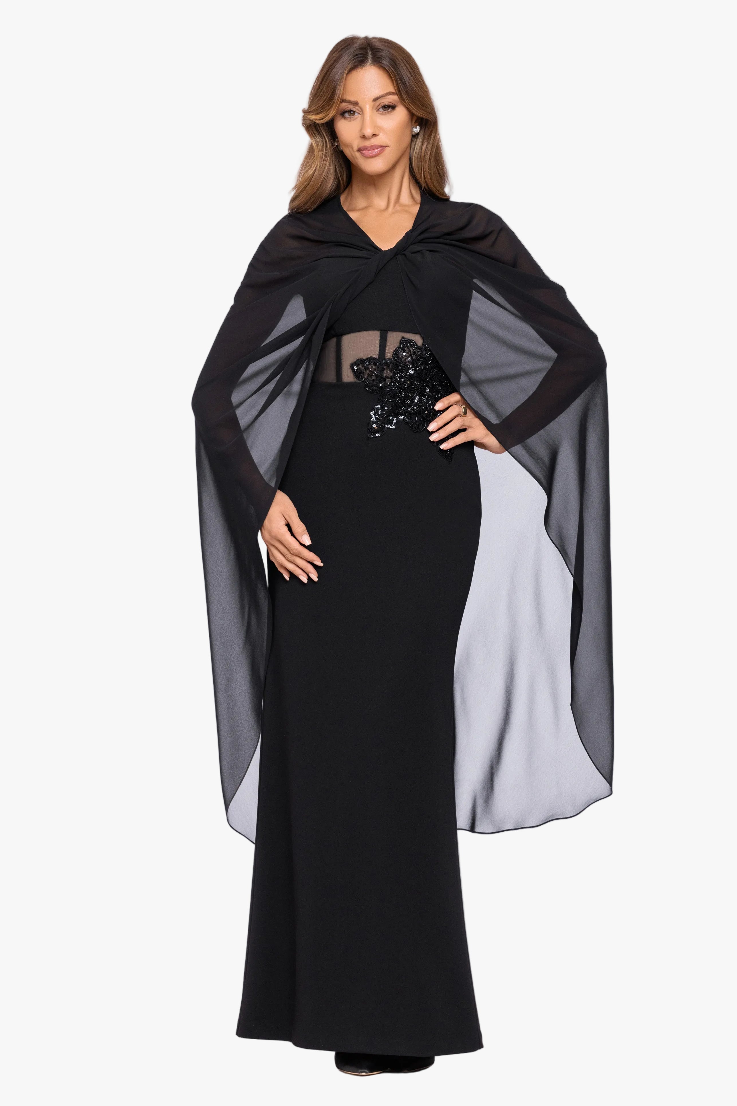 "Rose" Chiffon Twist Knot Long Cape