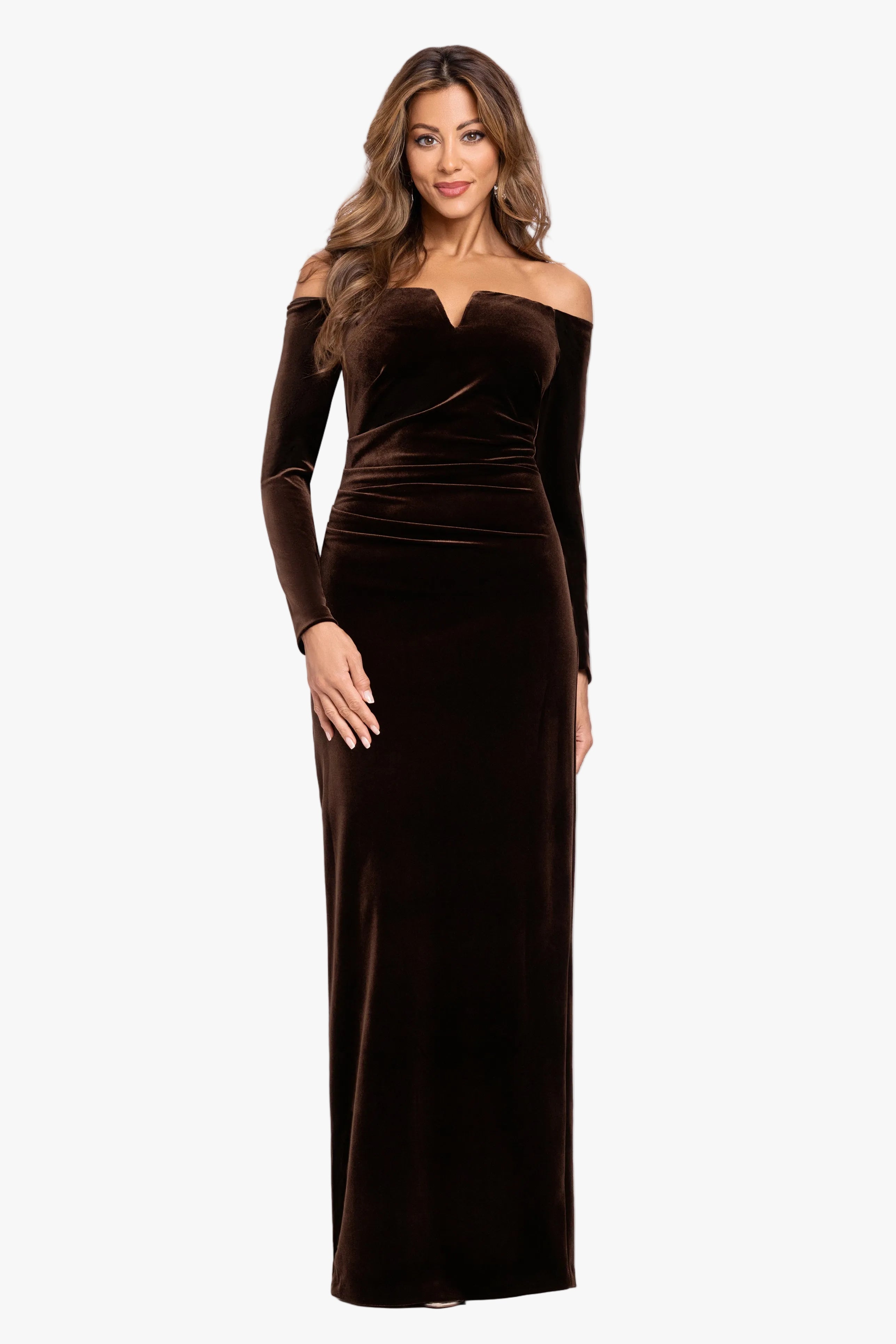 Petite "Christy" Off the Shoulder Velvet Dress