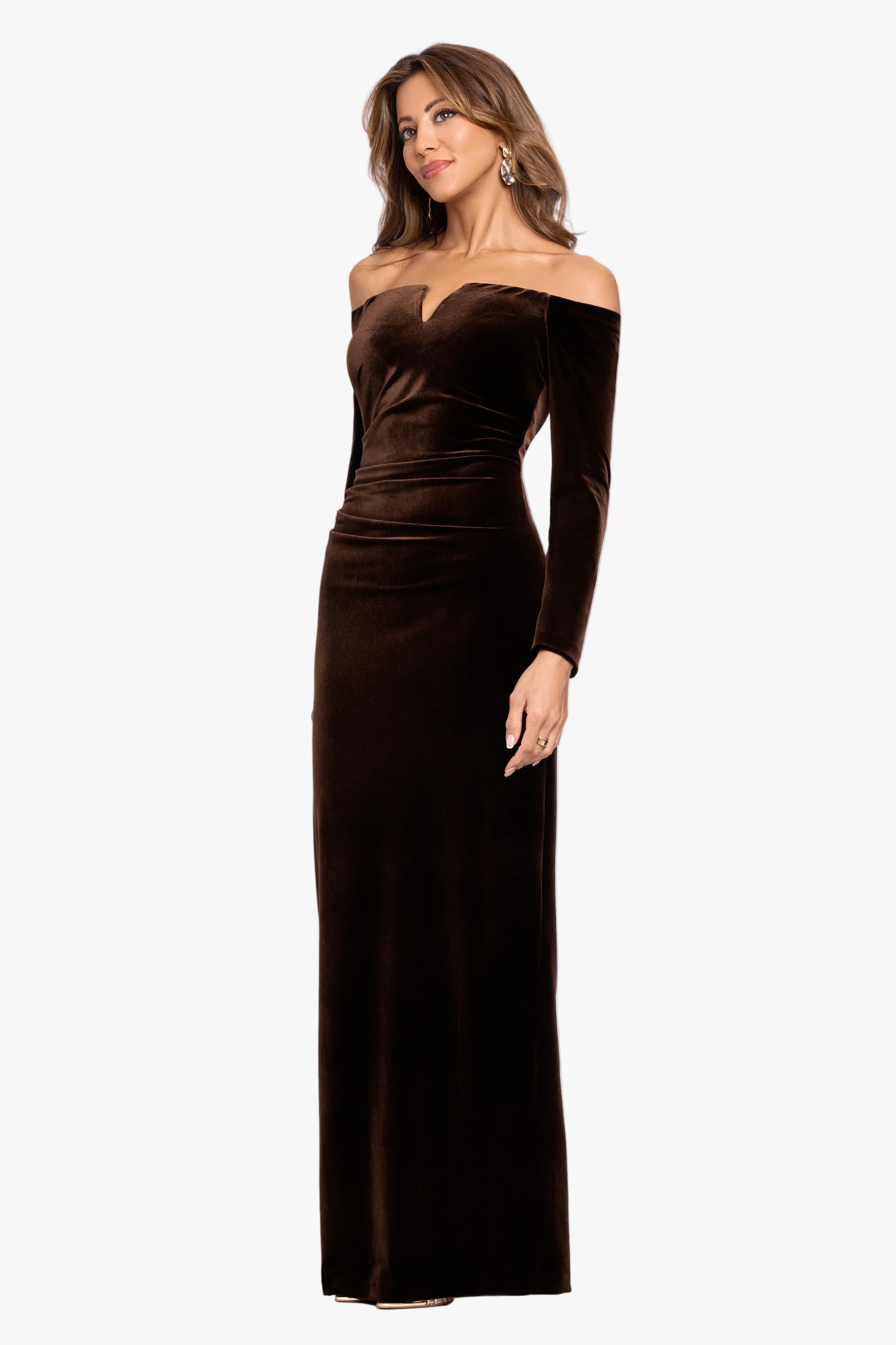 Petite "Christy" Off the Shoulder Velvet Dress