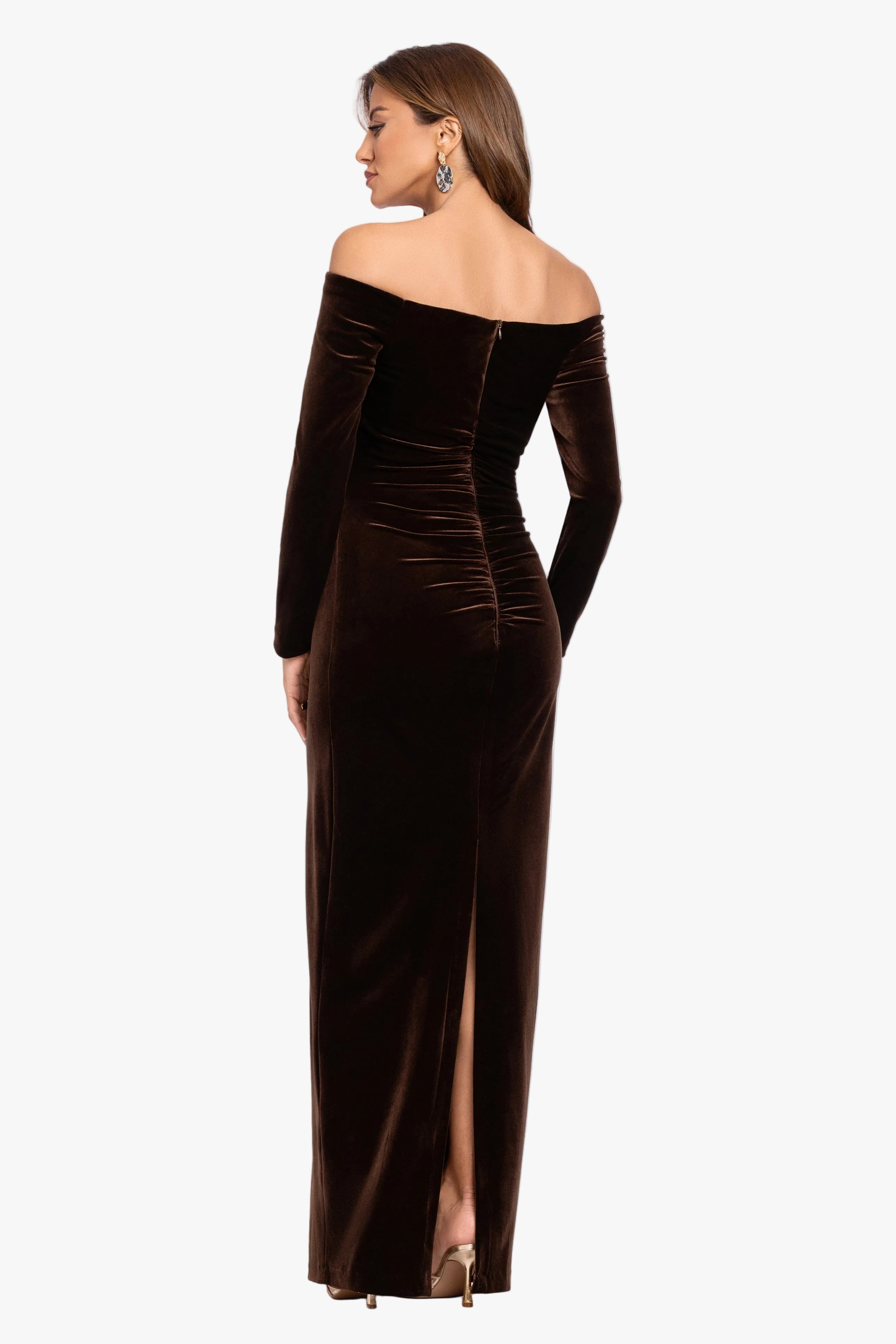 Petite "Christy" Off the Shoulder Velvet Dress