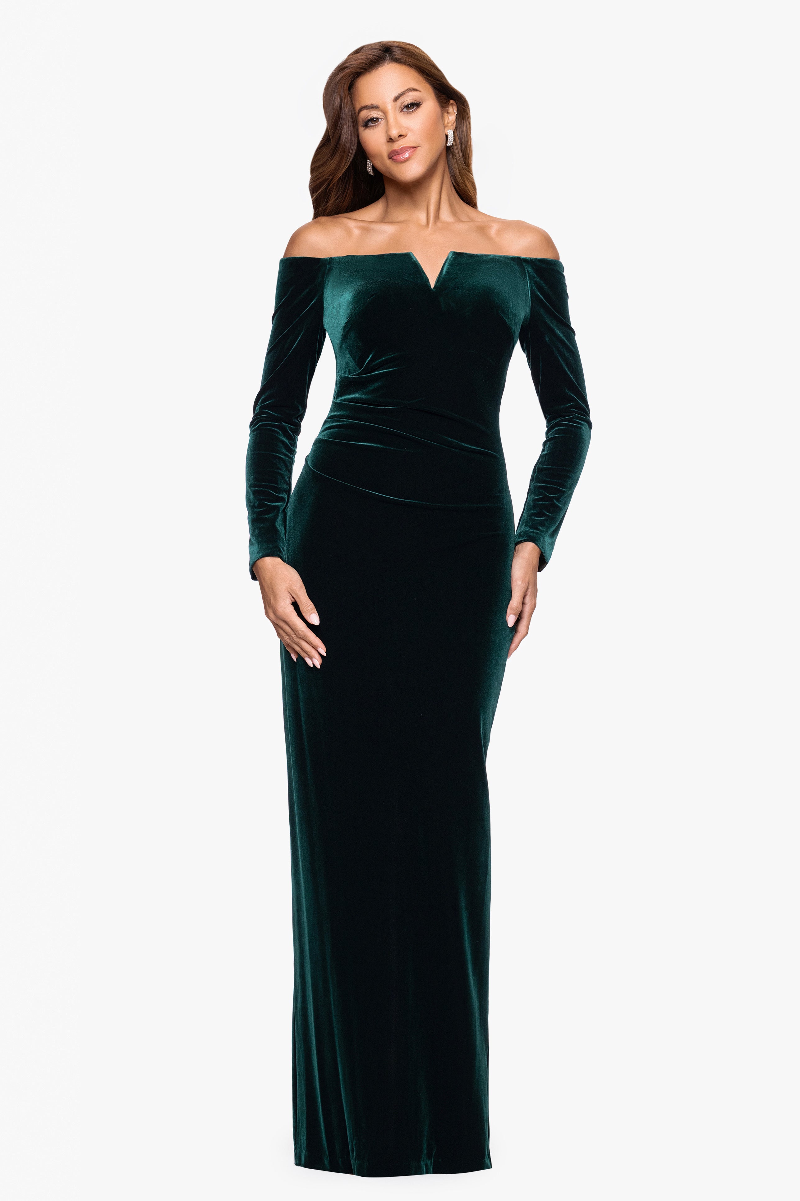 "Christy" Long Off the Shoulder Velvet Dress