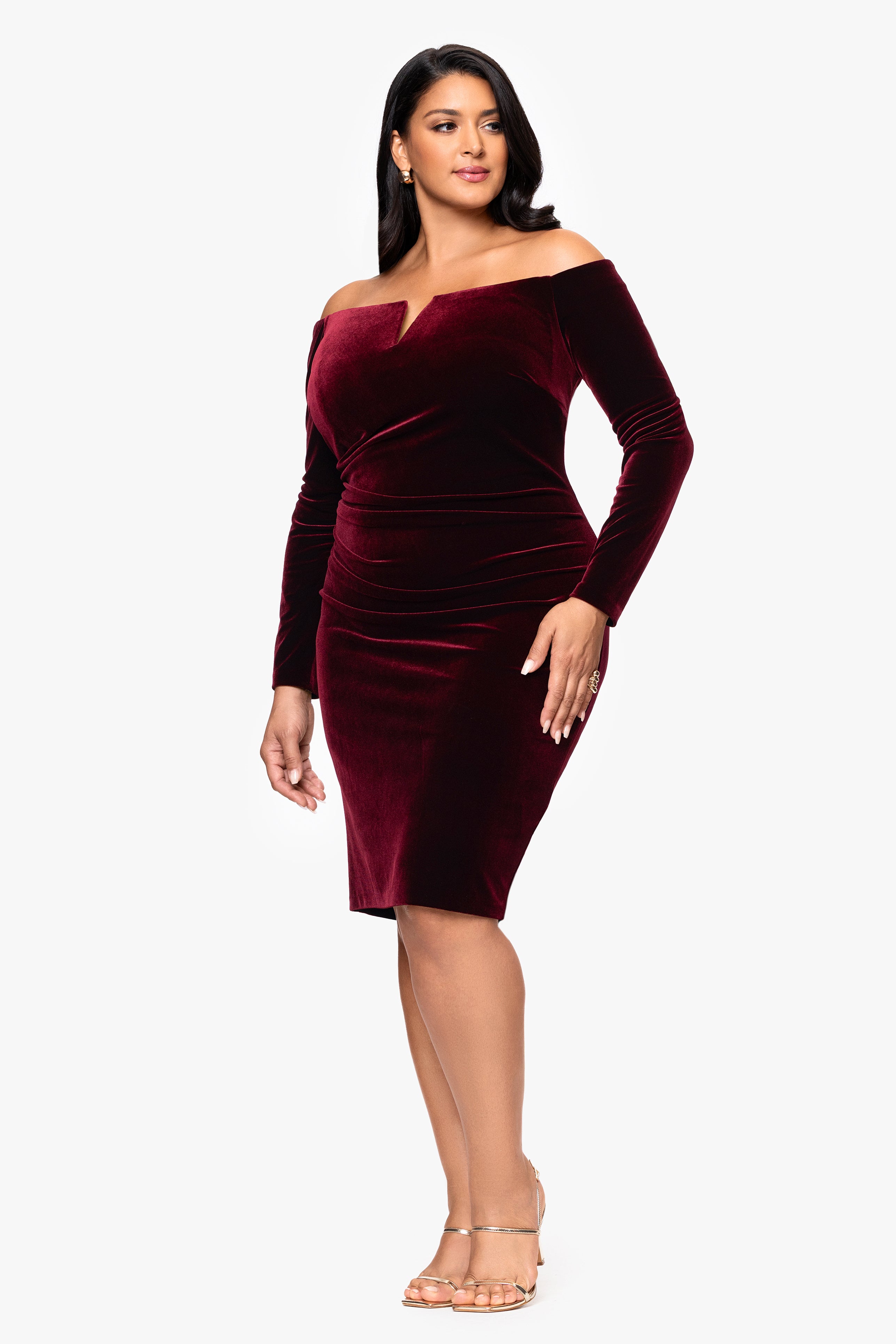 Plus "Jody" Velvet Off the Shoulder V-Neck Short Dress