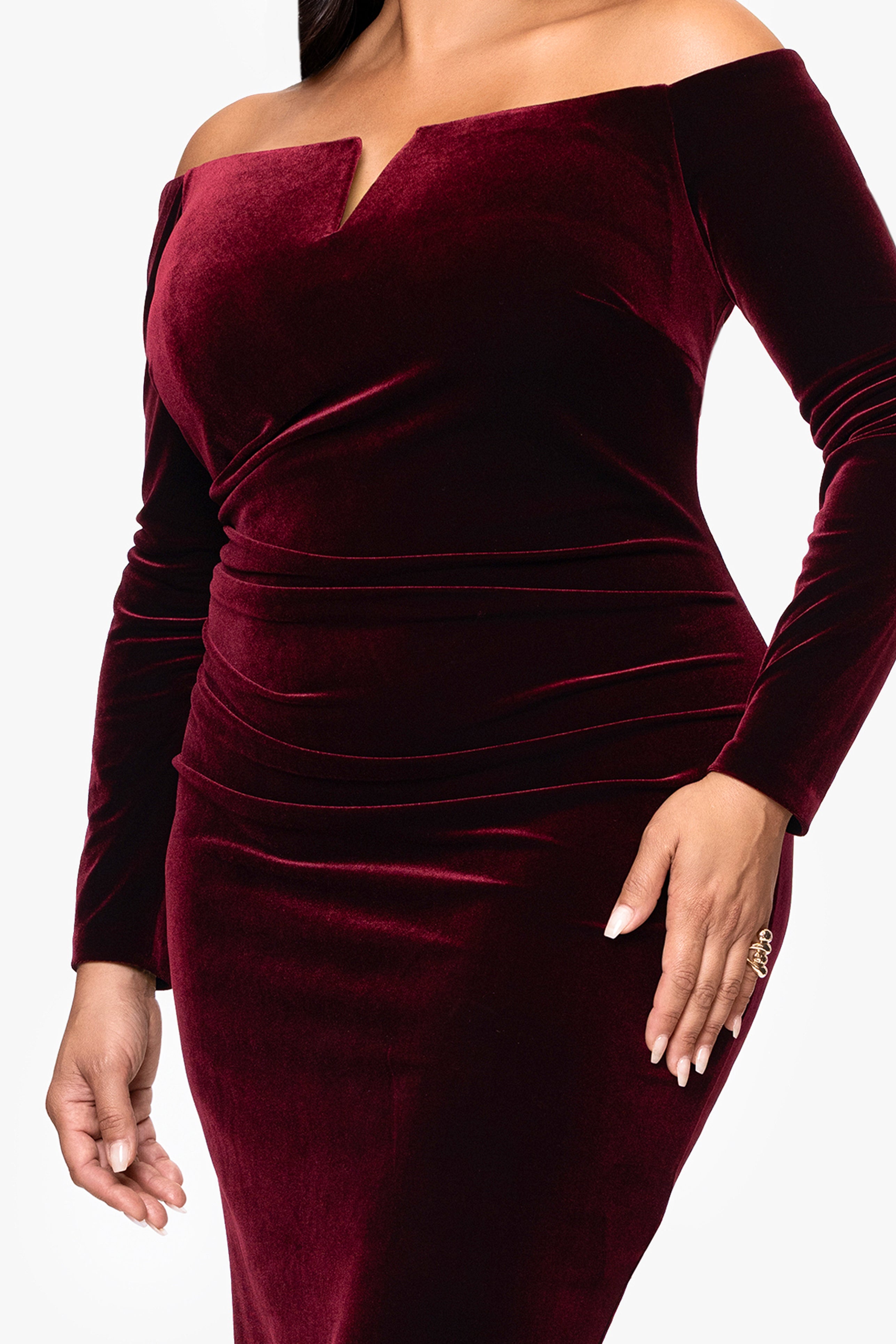 Plus "Jody" Velvet Off the Shoulder V-Neck Short Dress