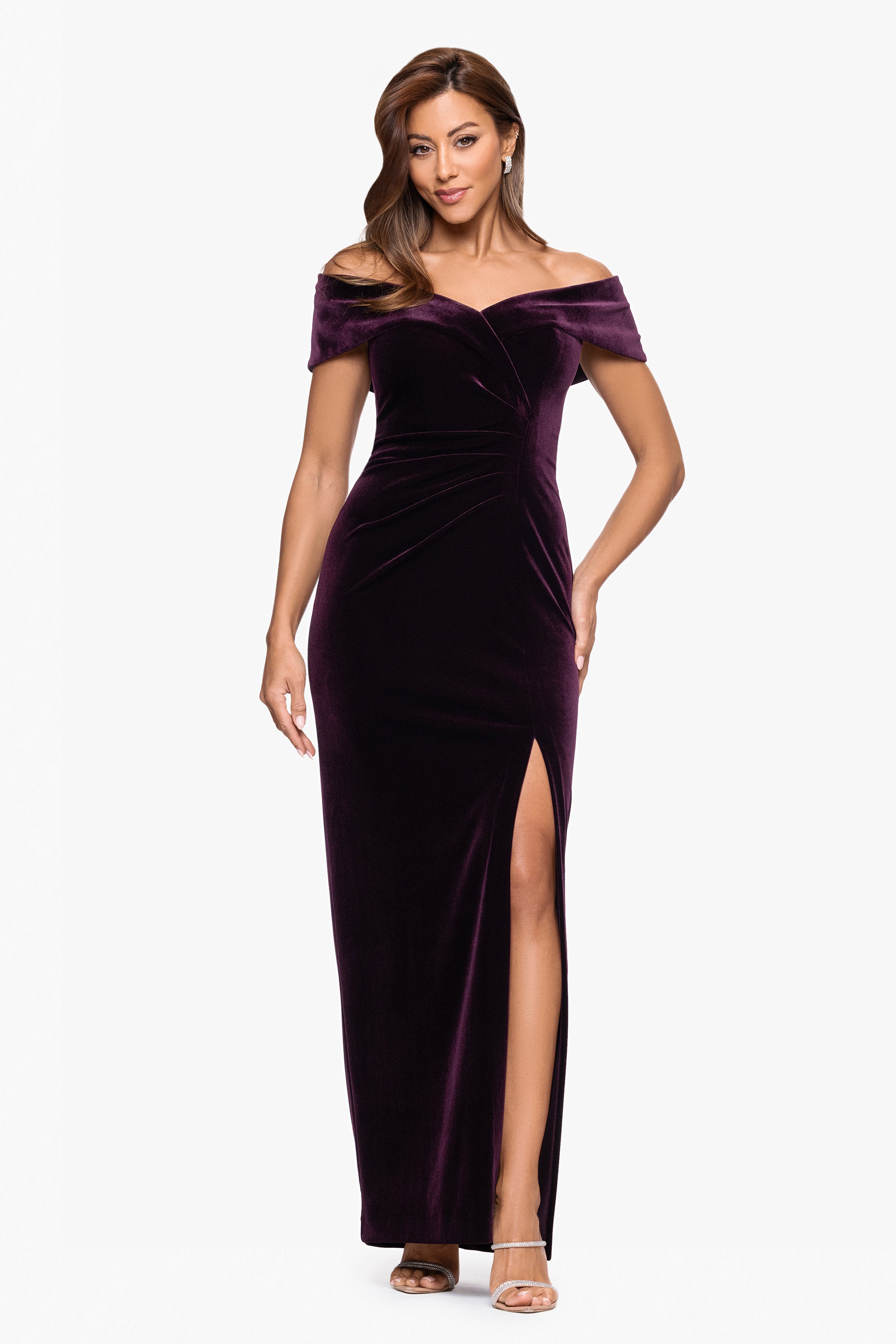 "Charmaine" Velvet Off The Shoulder Gown