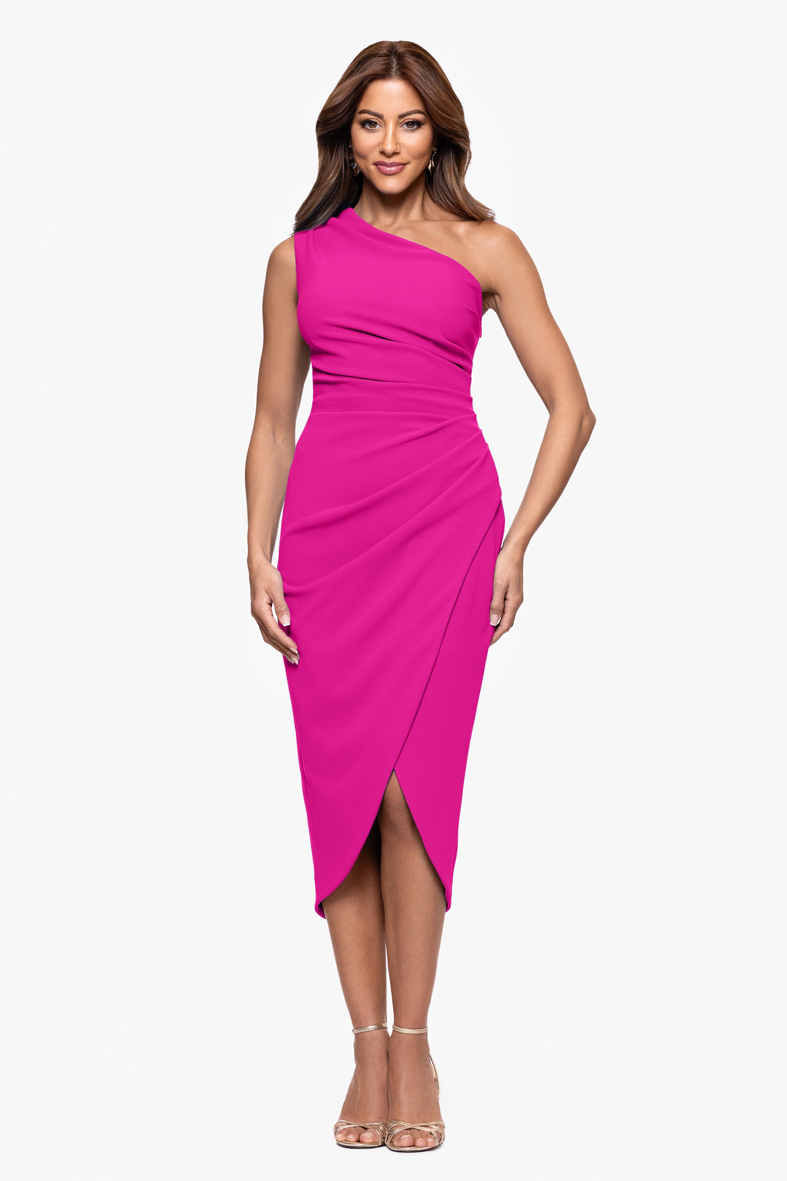 "Dakota" Scuba Crepe One Shoulder Ruched Short Dress