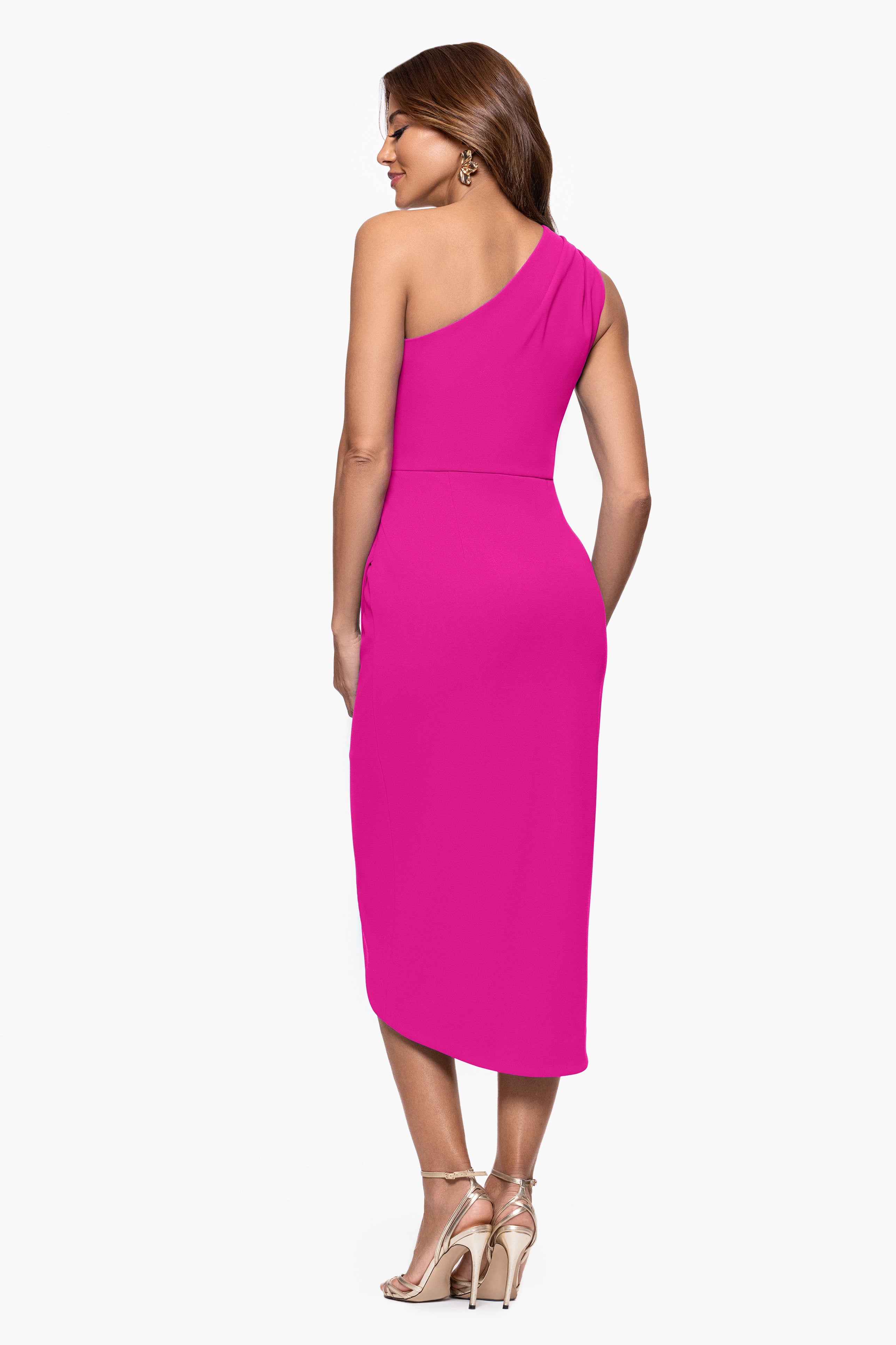 "Dakota" Scuba Crepe One Shoulder Ruched Short Dress