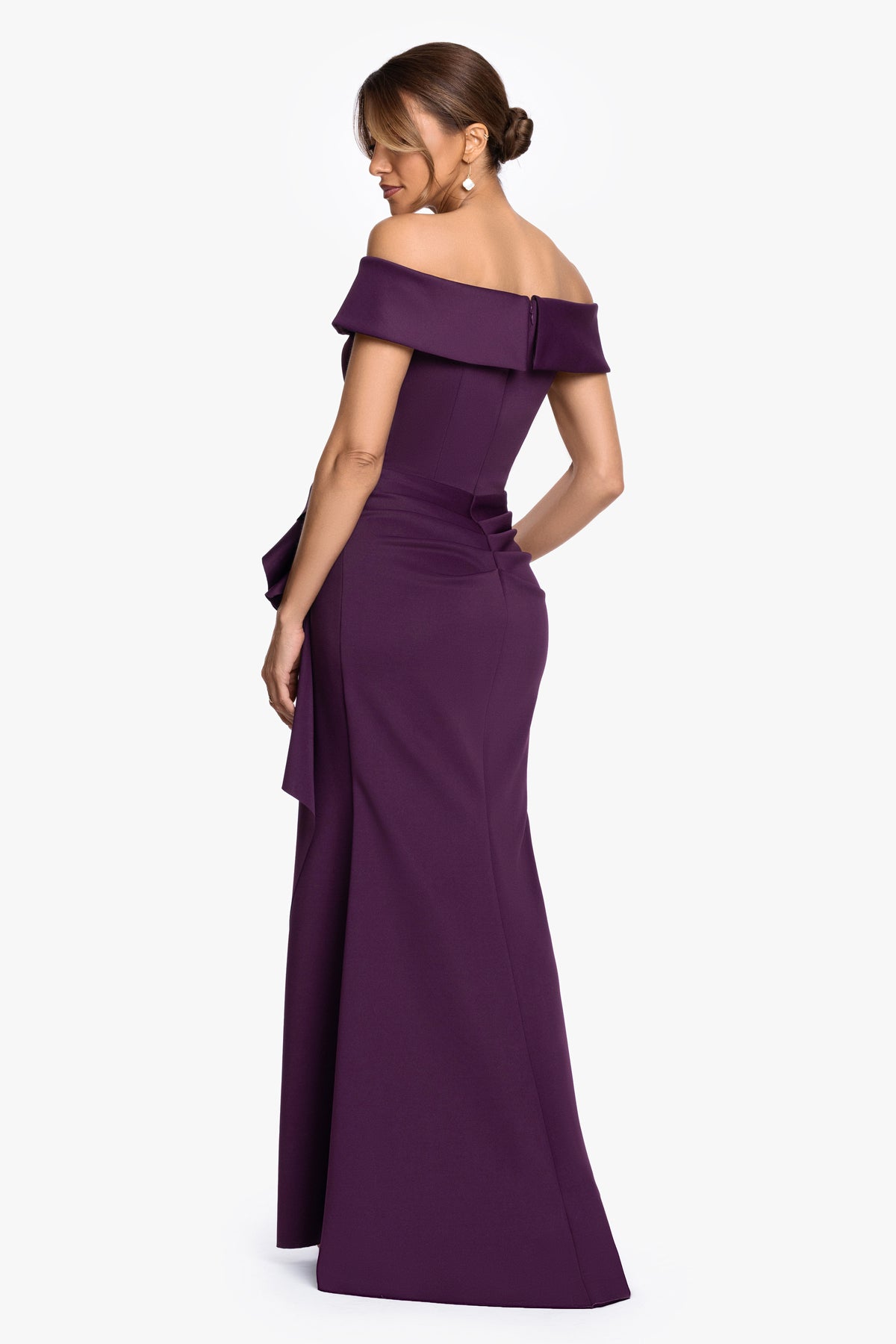 "Rihanna" Scuba Crepe Off Shoulder Side Ruffle Dress