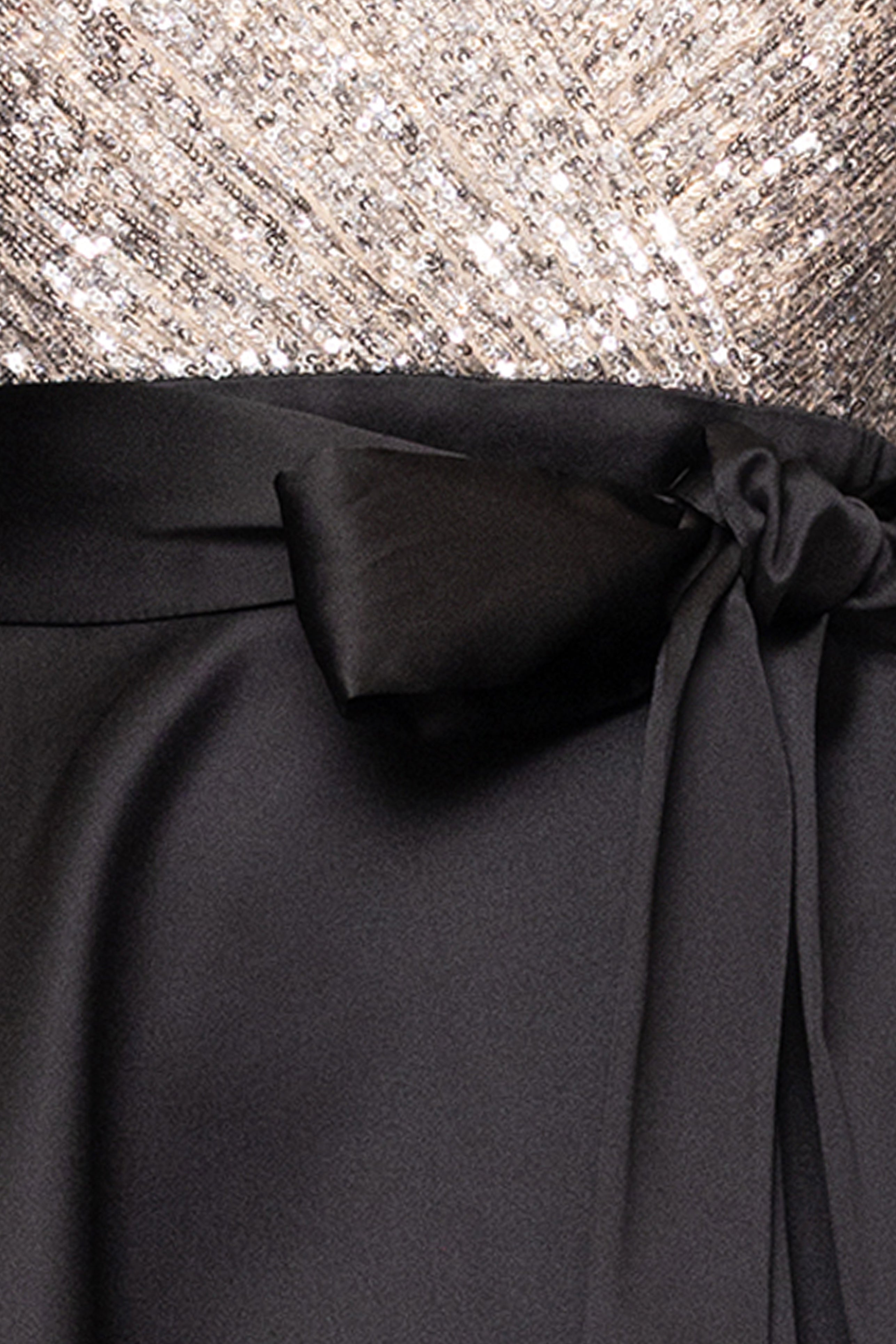 "Dixie" V-Neck Long Sleeve Sequin Top Waistband with Bow Gown