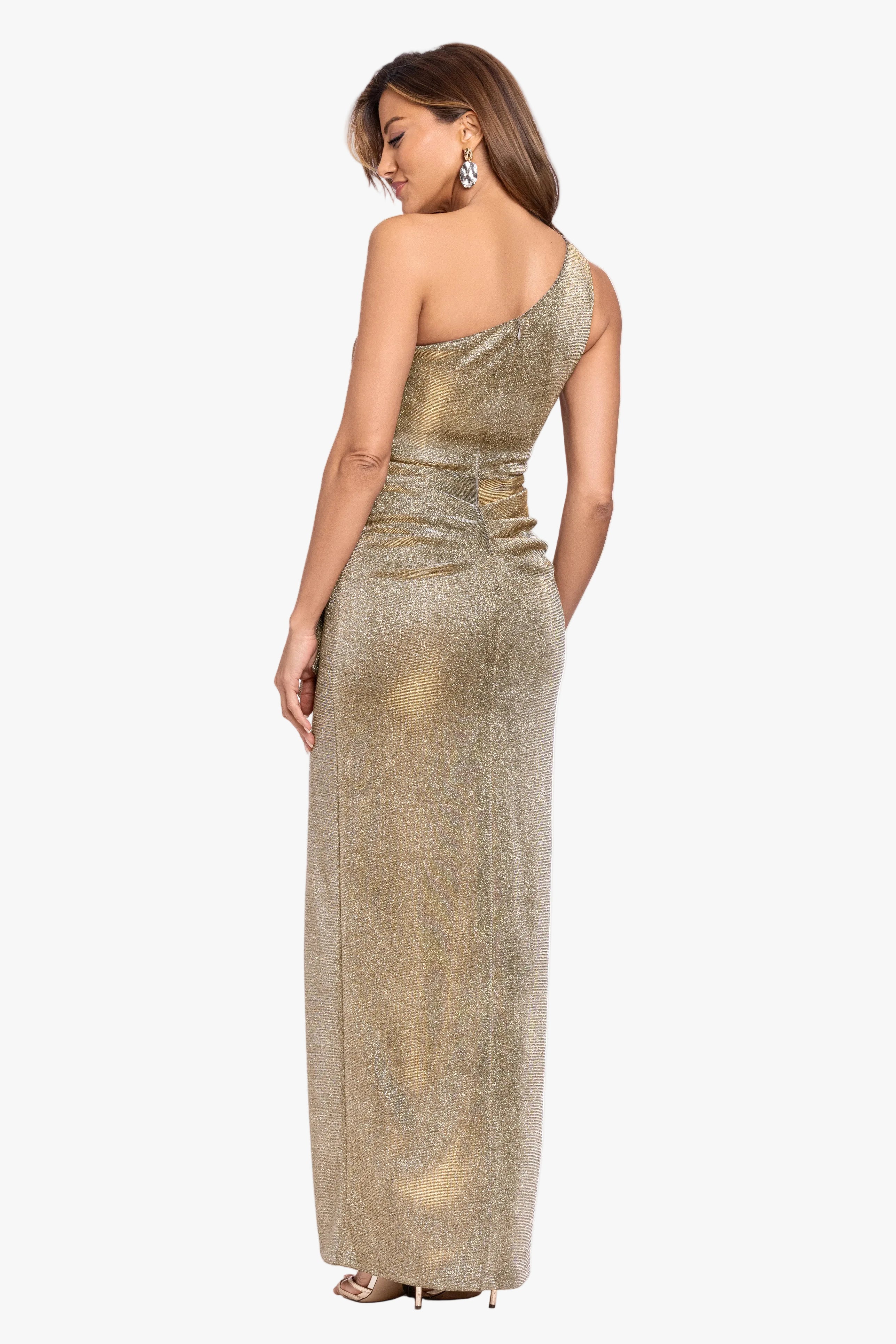 "Misha" Glitter Knit One Shoulder Side Ruffle Dress