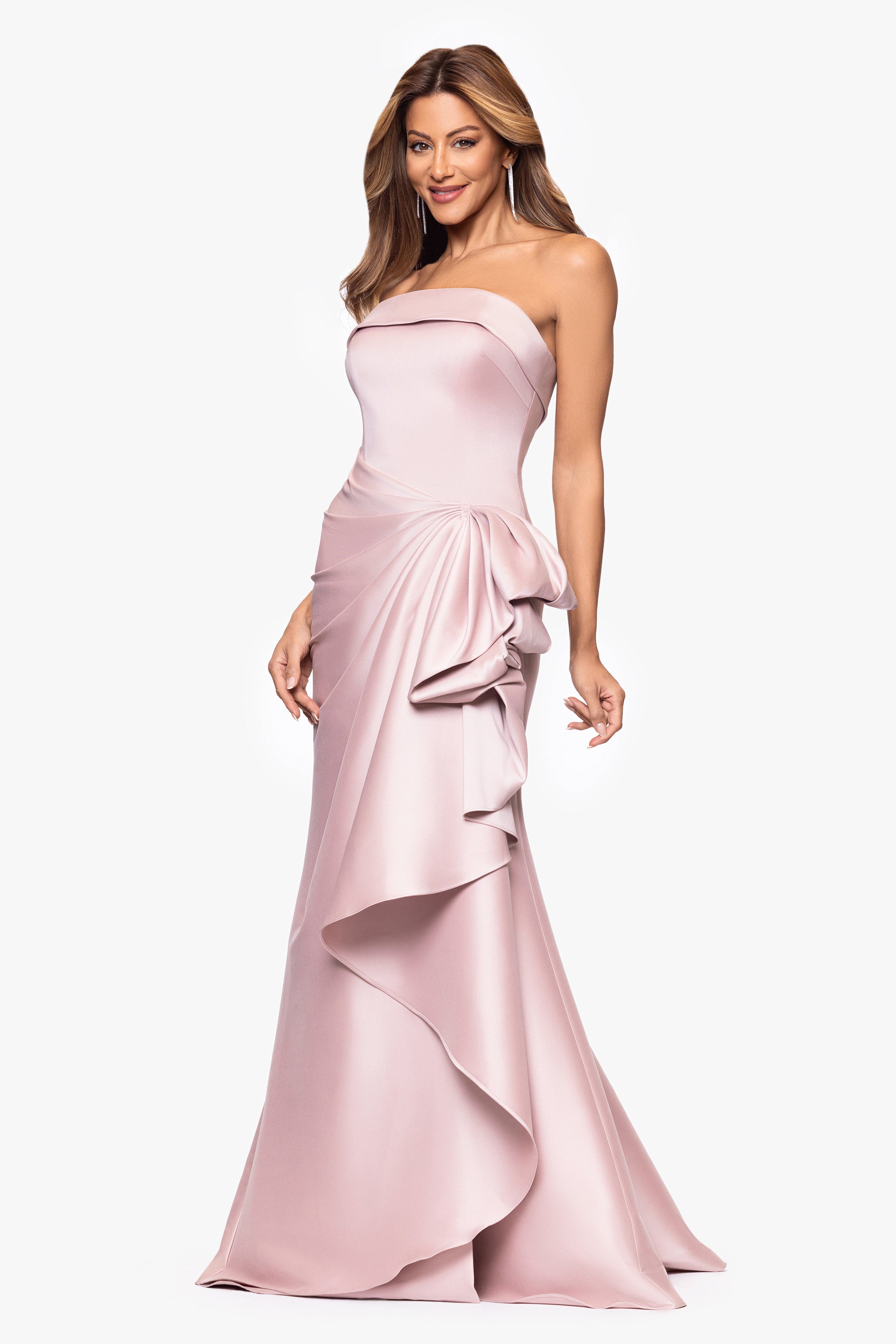 Xscape Evenings "Diana" Mikado Strapless Rouched Floor Length Dress