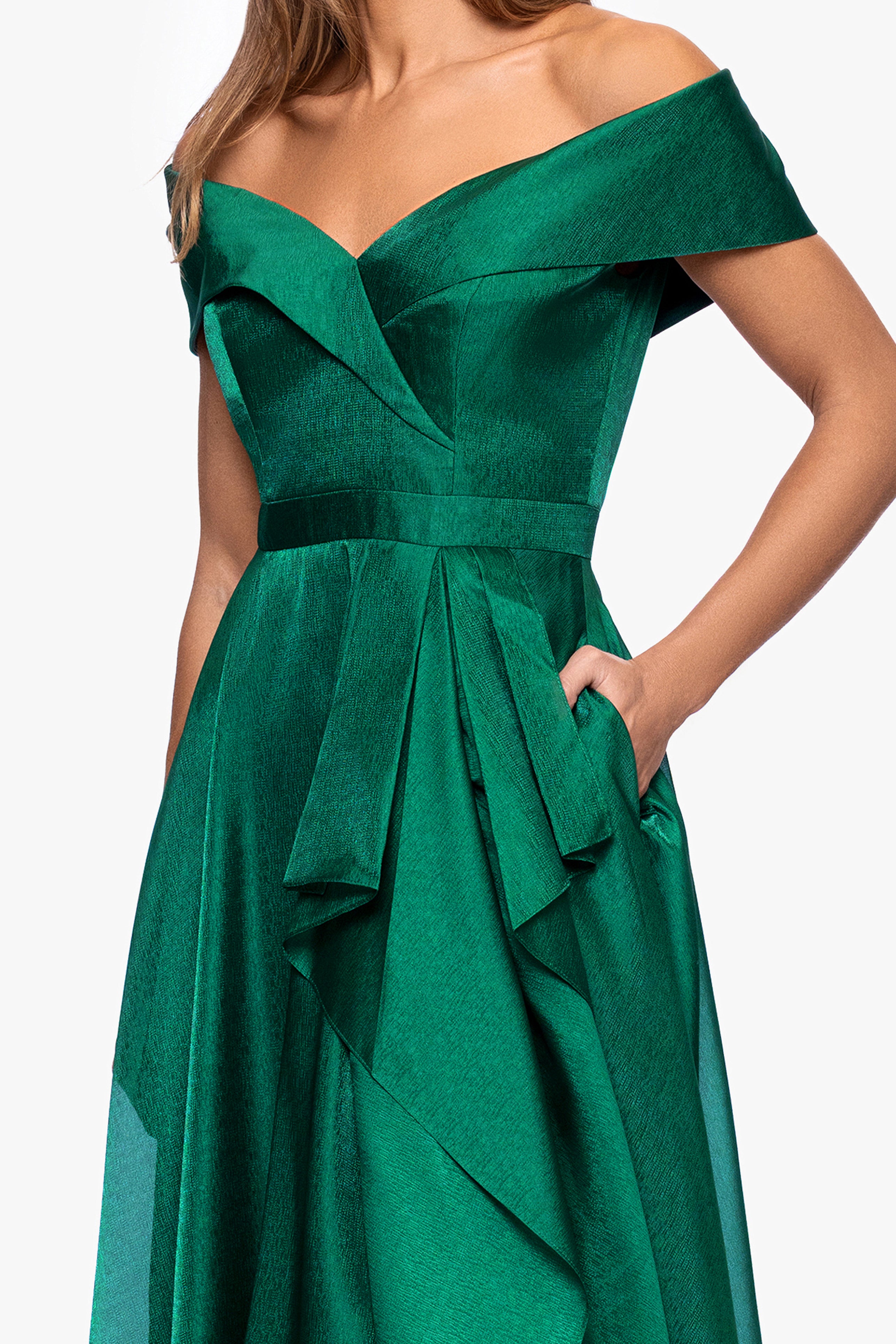 Xscape Evenings "Gina" Organza Off the Shoulder Ruffle Floor Length Dress