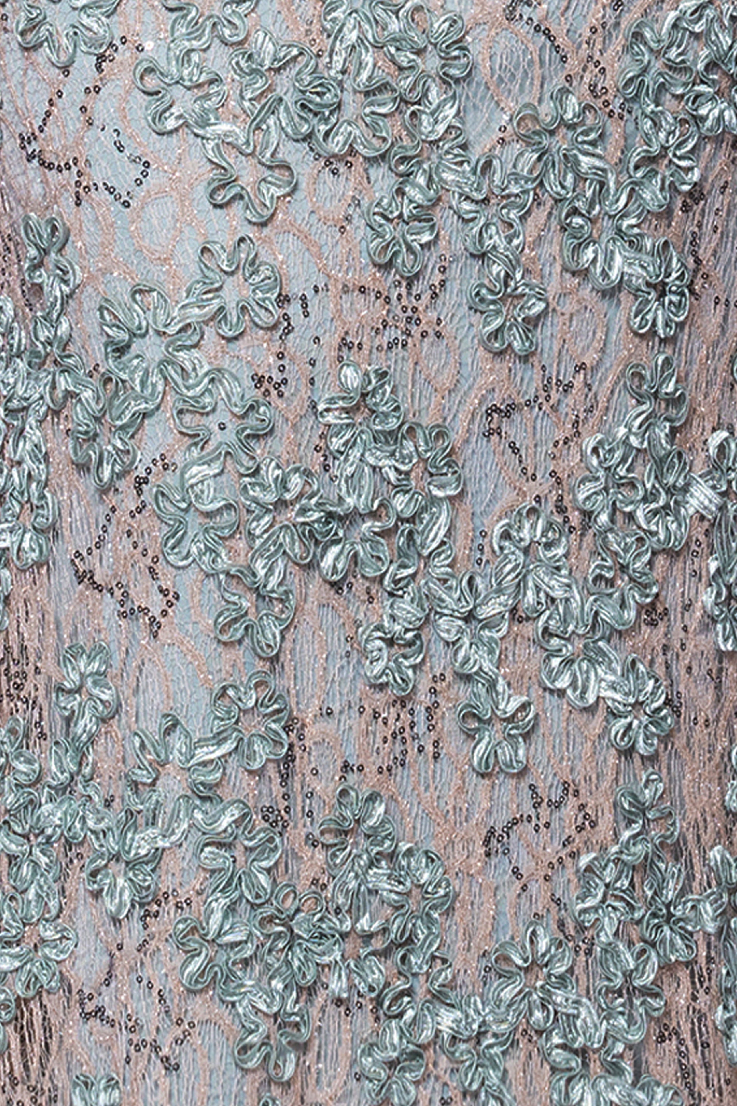 Xscape Evenings "Ginny" Soutache Lace Off the Shoulder Floor Length Dress